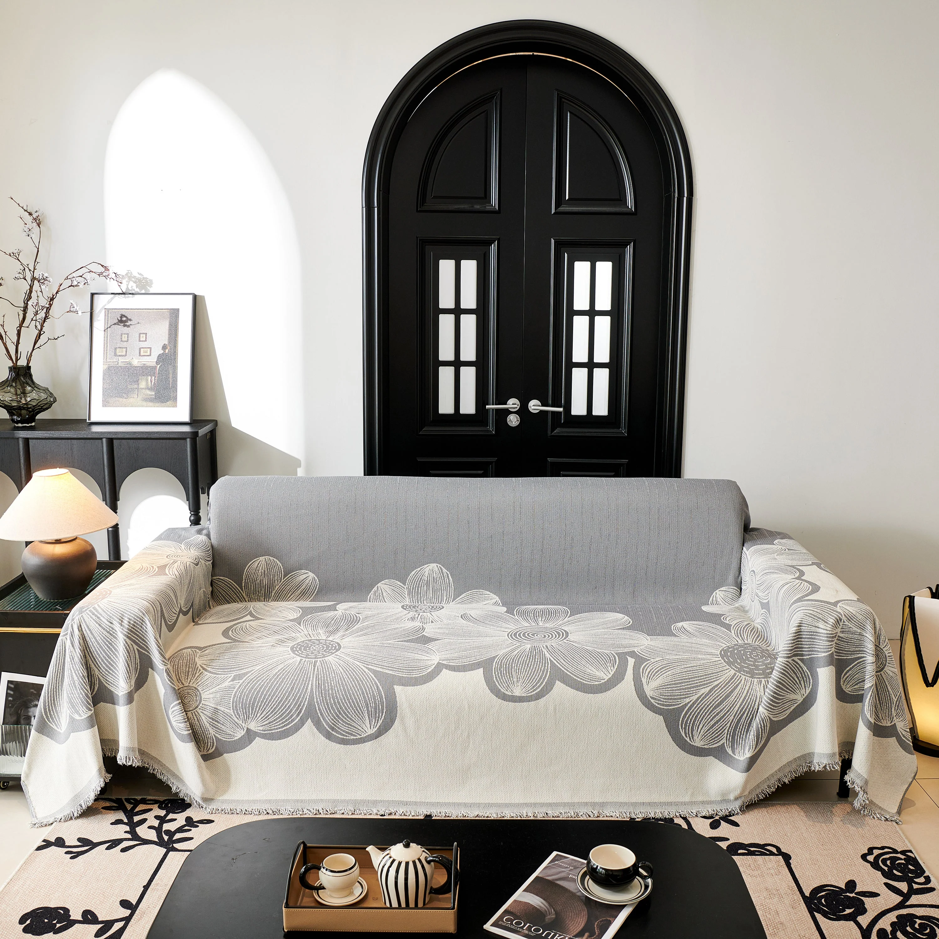 Floral Sofa Slipcovers Reversible Sofa Throw Covers with Tassels Pretty Furniture Covers for Sofas - Image 3