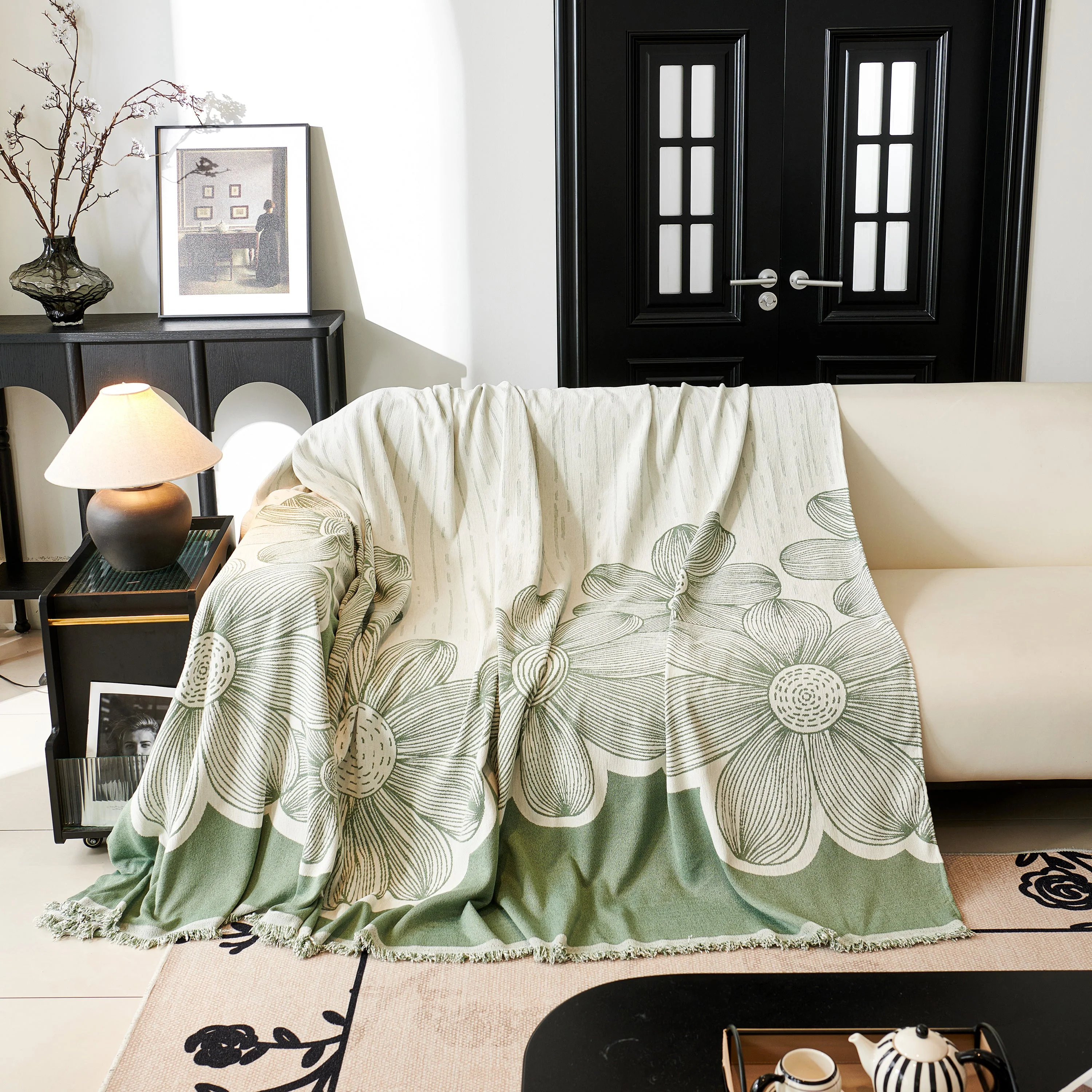 Floral Sofa Slipcovers Reversible Sofa Throw Covers with Tassels Pretty Furniture Covers for Sofas - Image 33