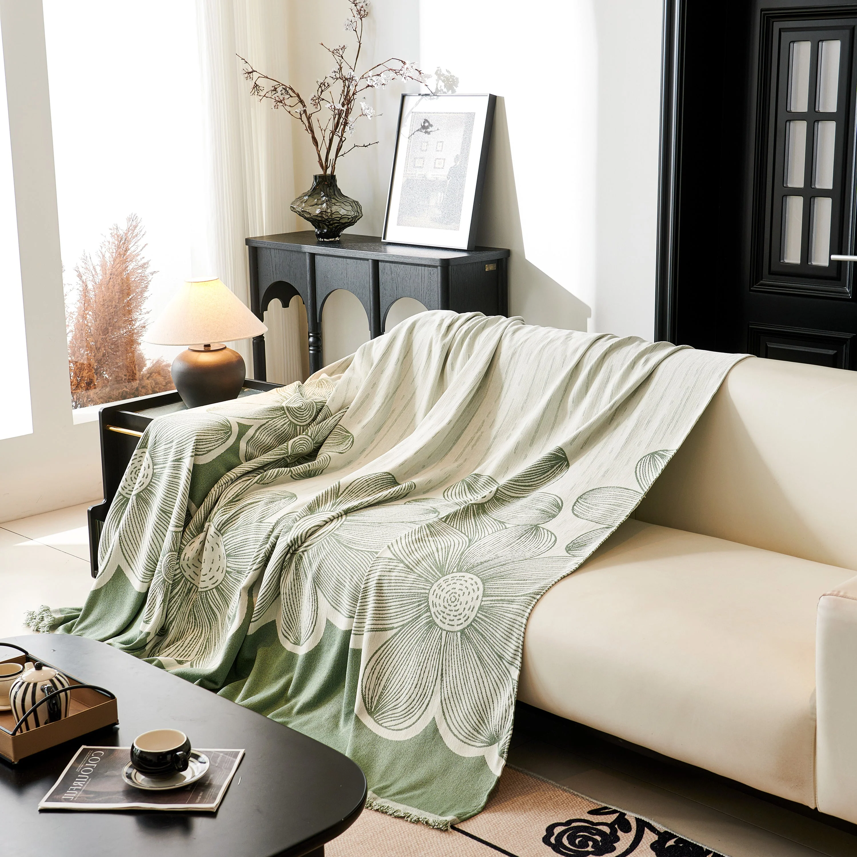 Floral Sofa Slipcovers Reversible Sofa Throw Covers with Tassels Pretty Furniture Covers for Sofas - Image 35