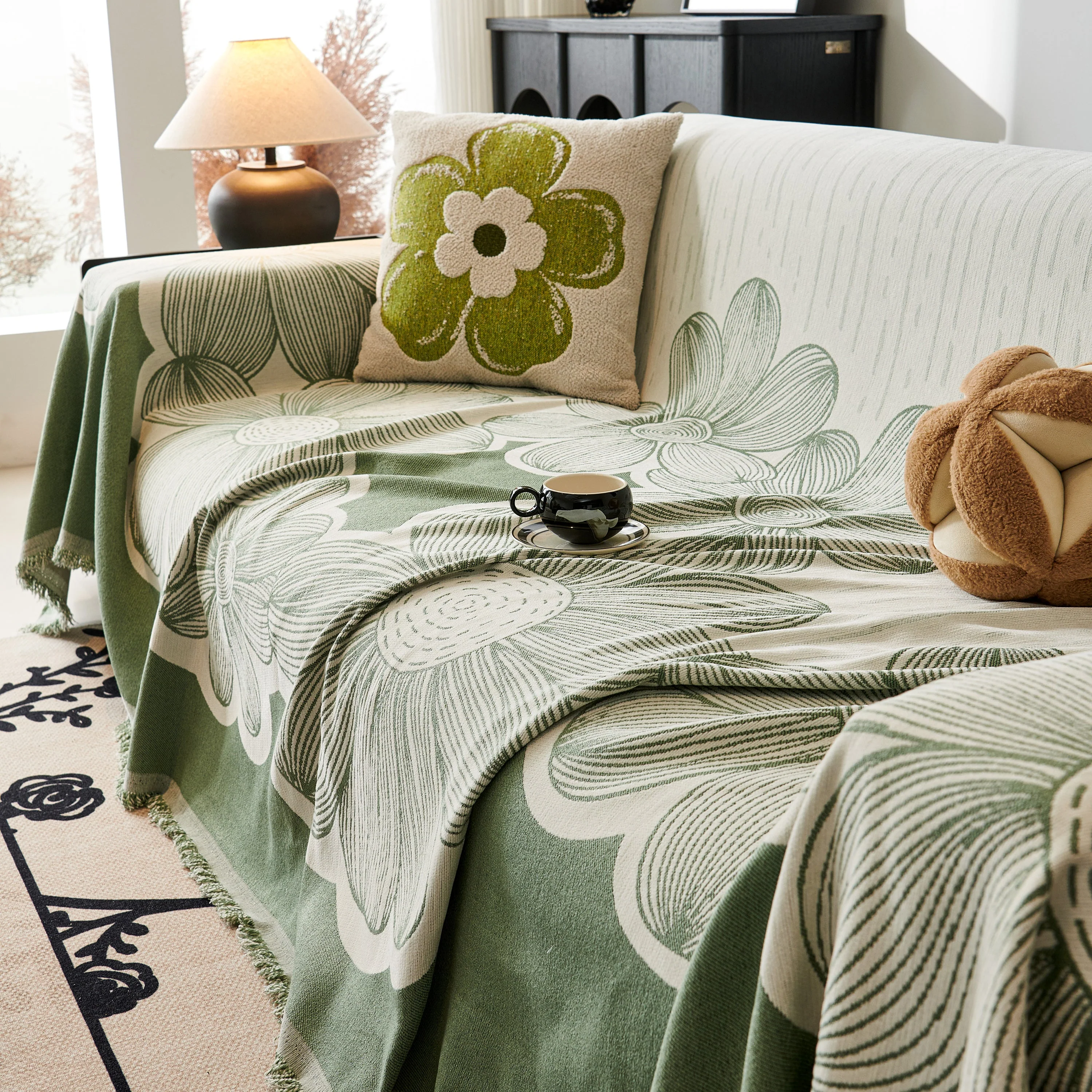 Floral Sofa Slipcovers Reversible Sofa Throw Covers with Tassels Pretty Furniture Covers for Sofas - Image 38