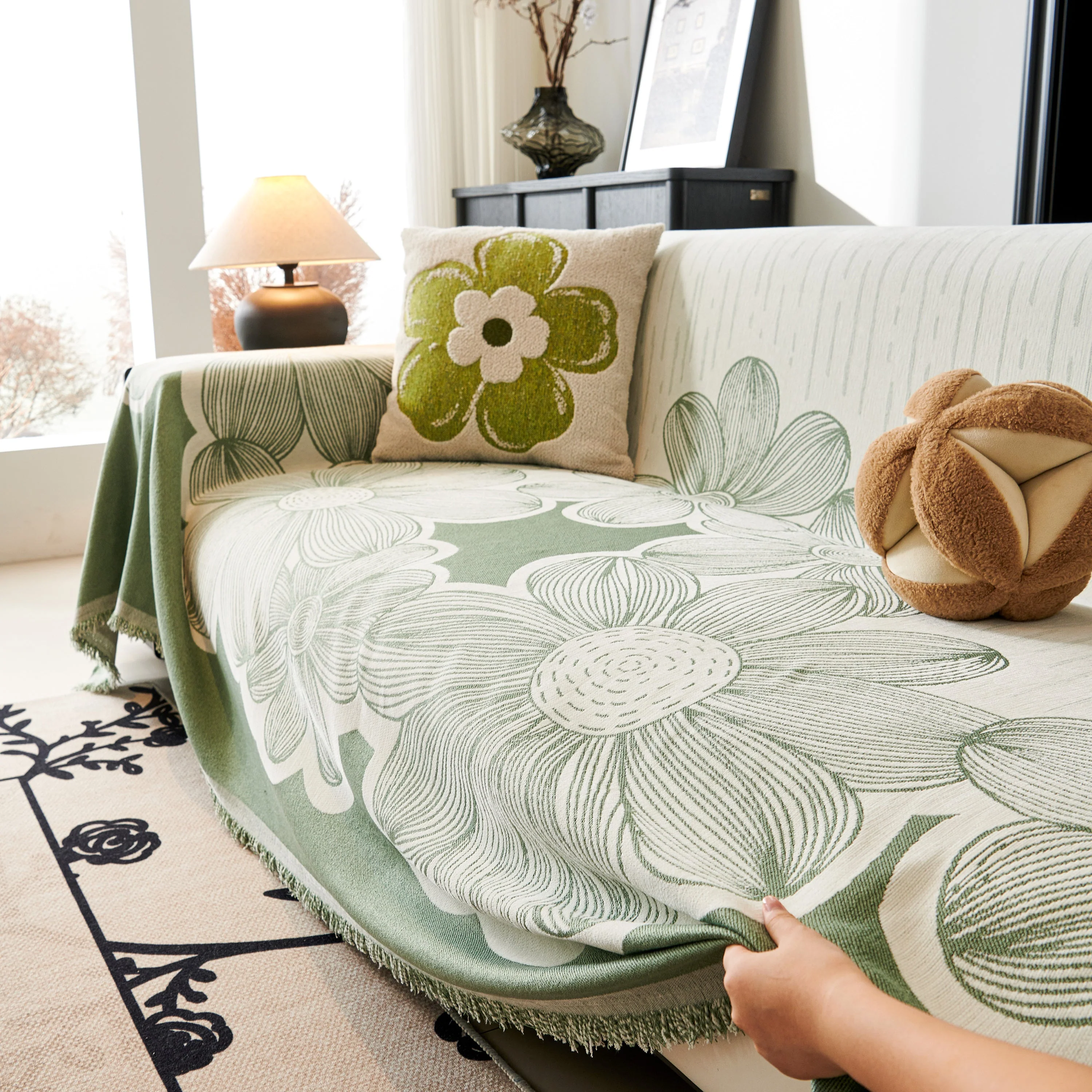 Floral Sofa Slipcovers Reversible Sofa Throw Covers with Tassels Pretty Furniture Covers for Sofas - Image 39