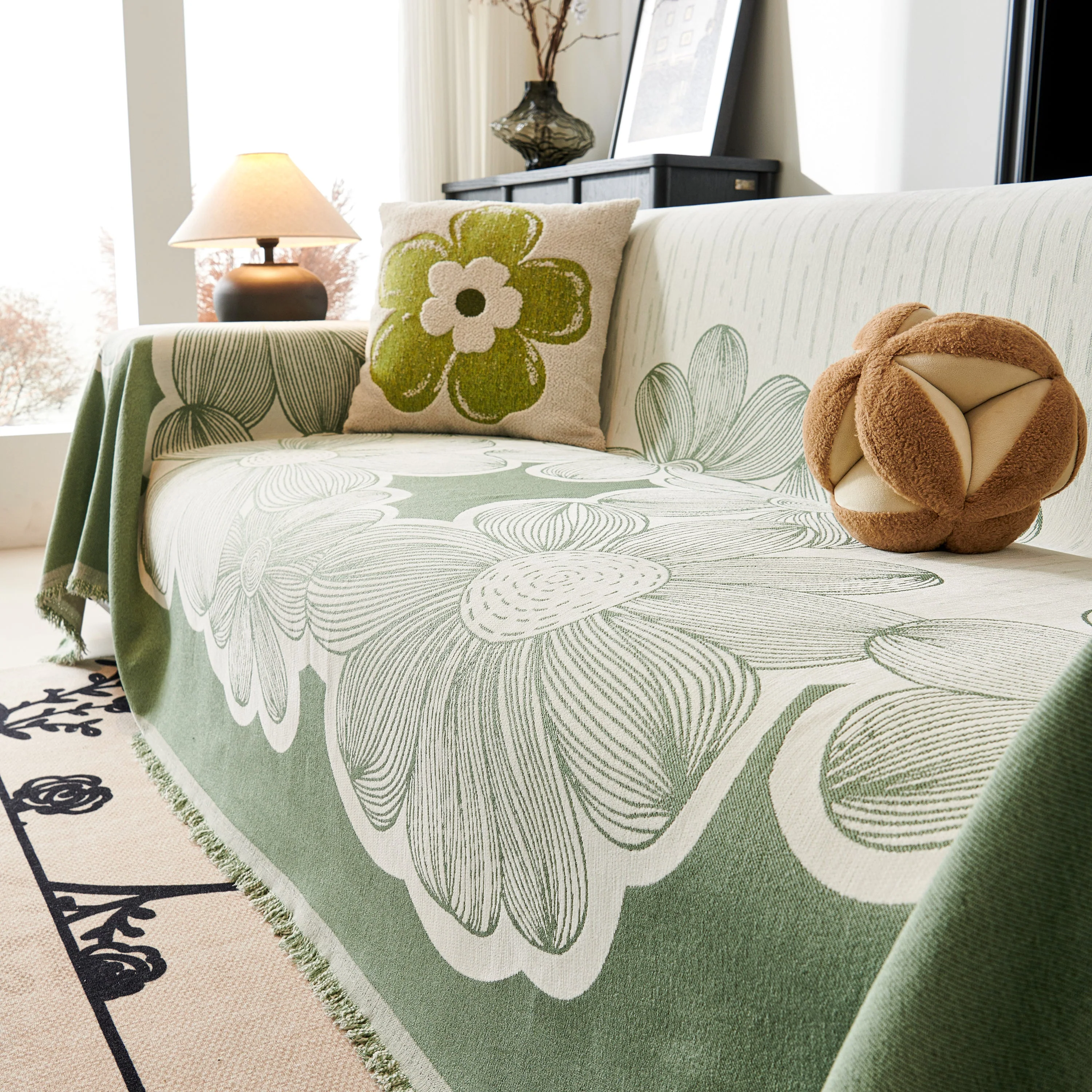 Floral Sofa Slipcovers Reversible Sofa Throw Covers with Tassels Pretty Furniture Covers for Sofas - Image 41