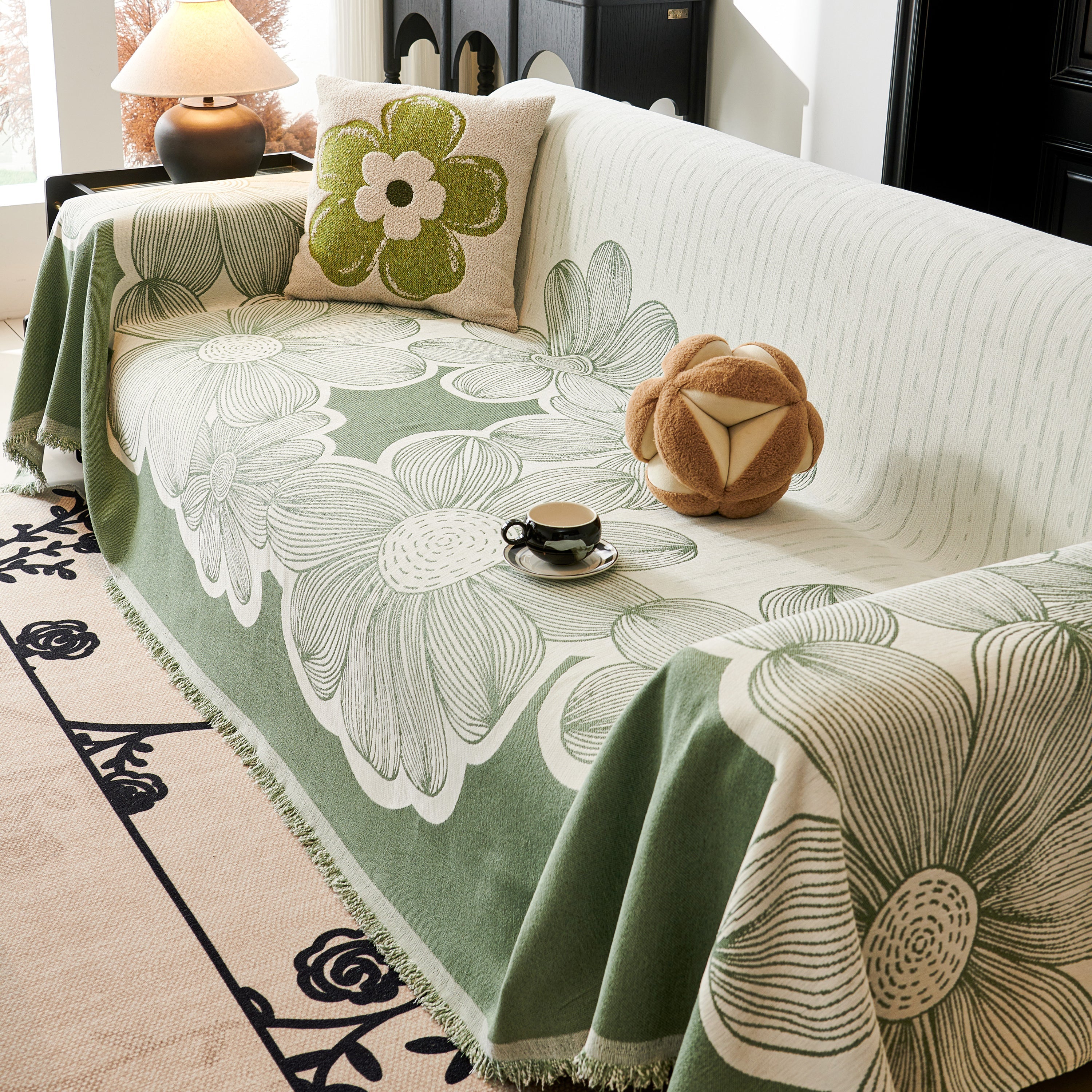 Floral Sofa Slipcovers Reversible Sofa Throw Covers with Tassels Pretty Furniture Covers for Sofas - Image 43