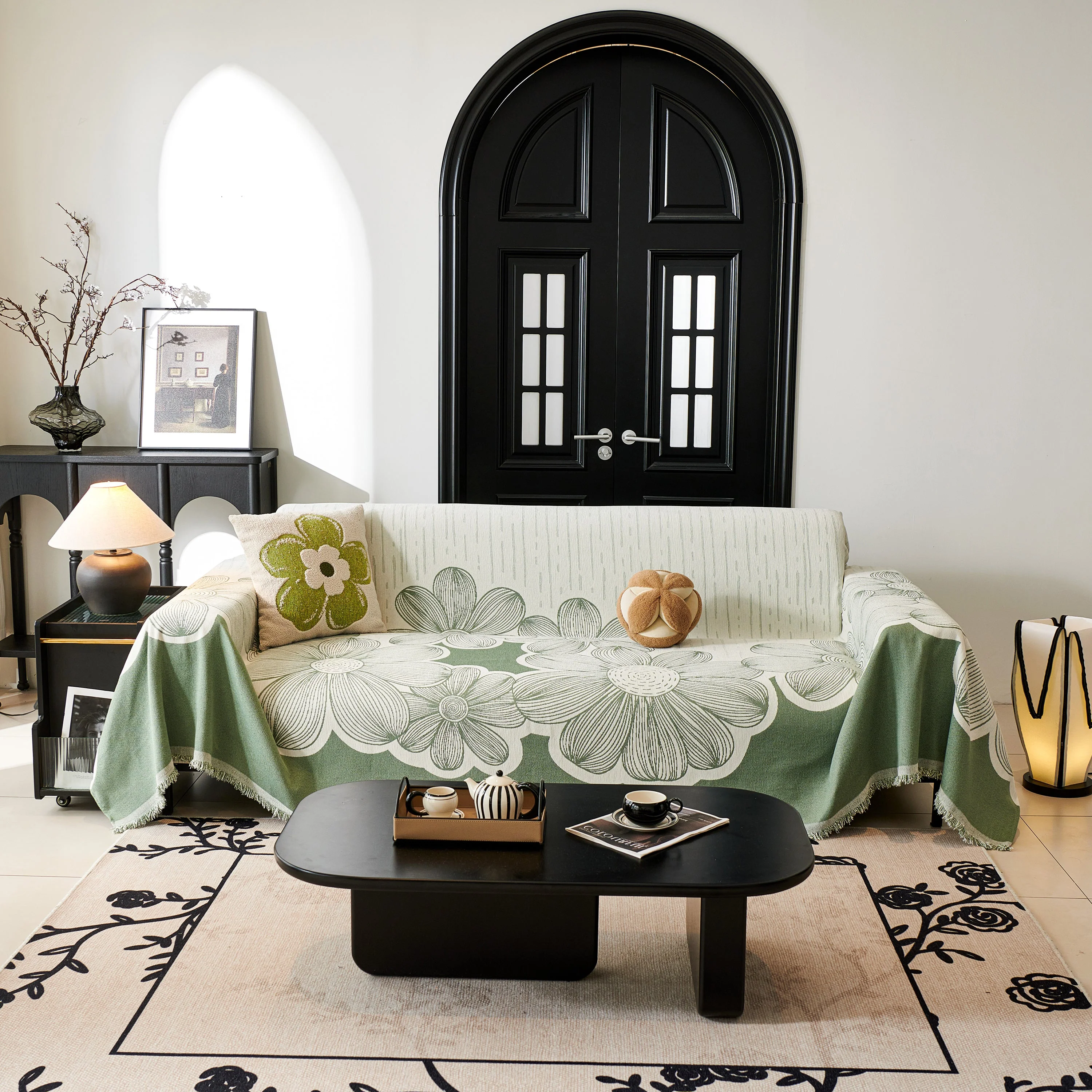 Floral Sofa Slipcovers Reversible Sofa Throw Covers with Tassels Pretty Furniture Covers for Sofas - Image 46