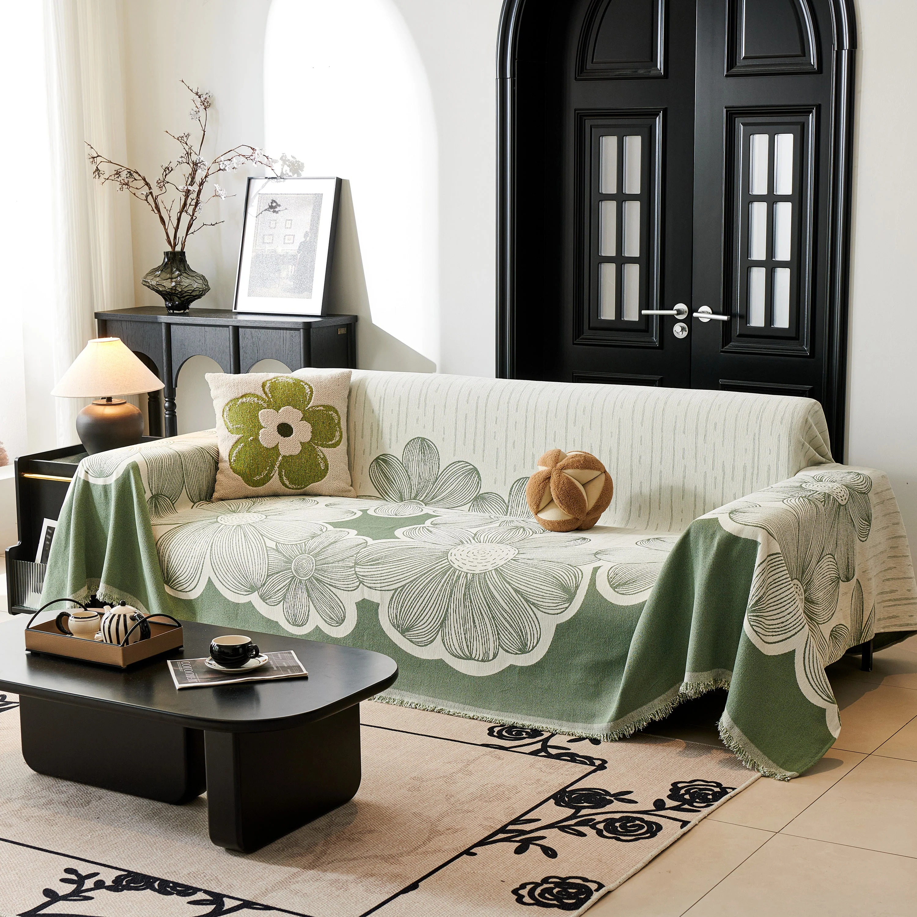 Floral Sofa Slipcovers Reversible Sofa Throw Covers with Tassels Pretty Furniture Covers for Sofas - Image 47