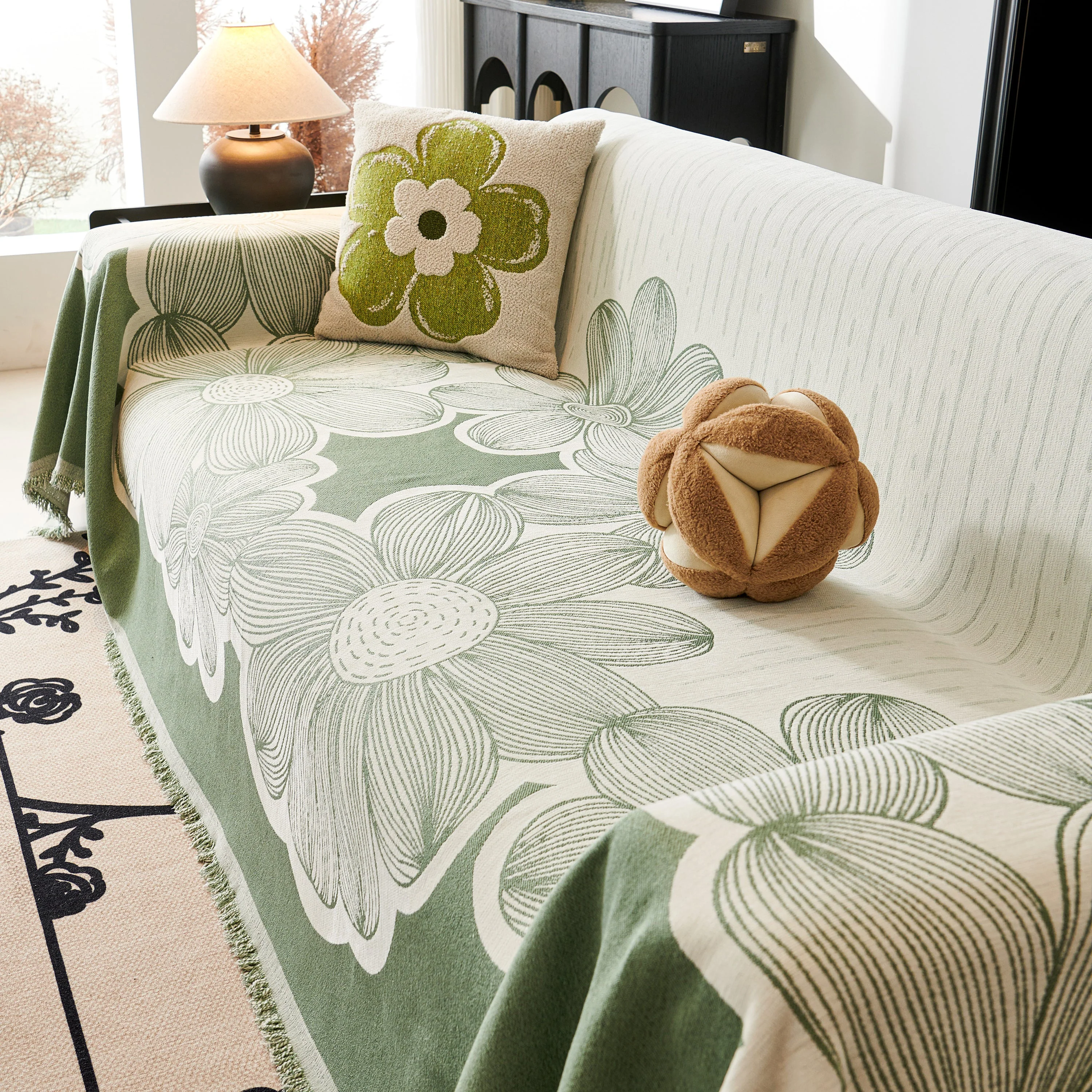 Floral Sofa Slipcovers Reversible Sofa Throw Covers with Tassels Pretty Furniture Covers for Sofas - Image 48