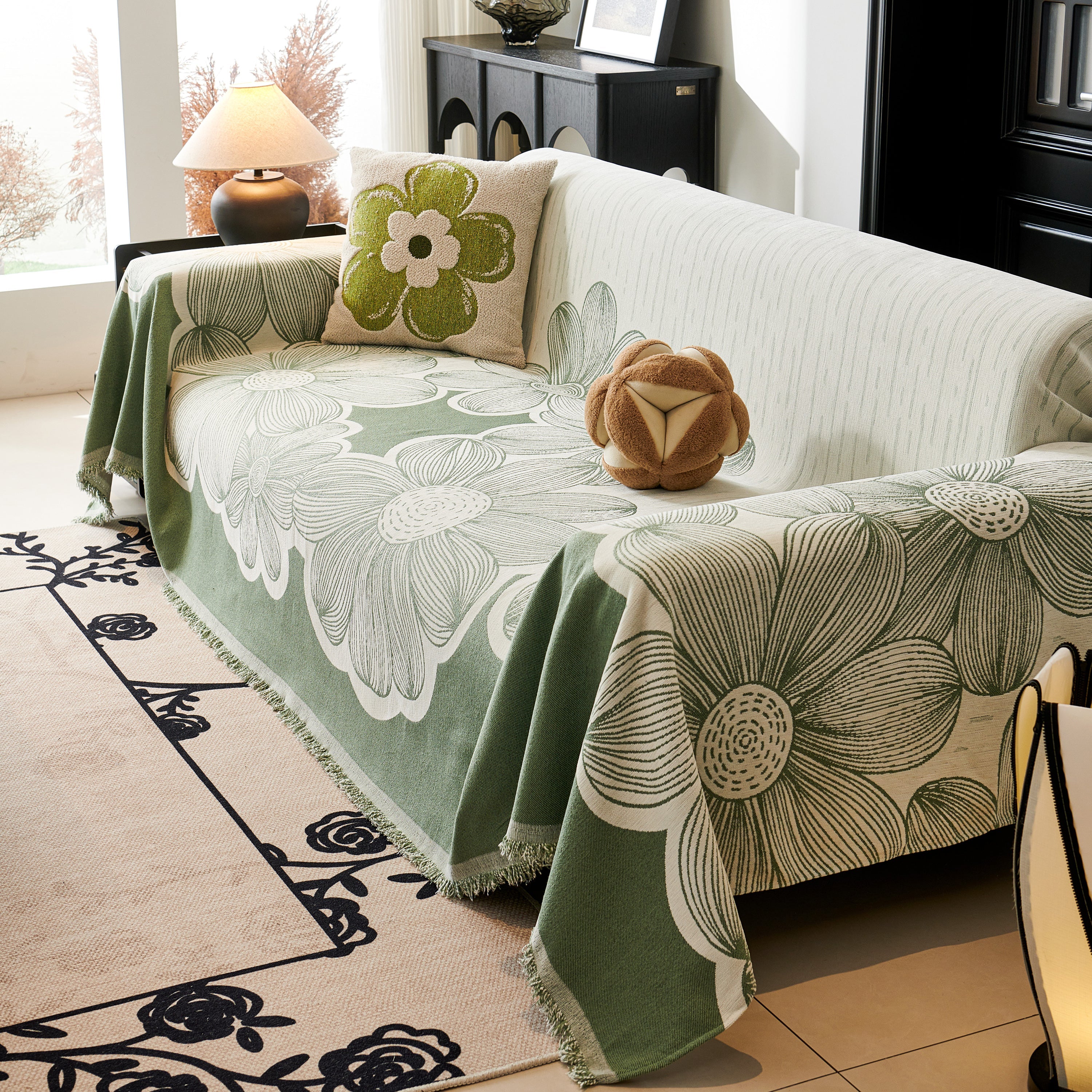 Floral Sofa Slipcovers Reversible Sofa Throw Covers with Tassels Pretty Furniture Covers for Sofas - Image 49