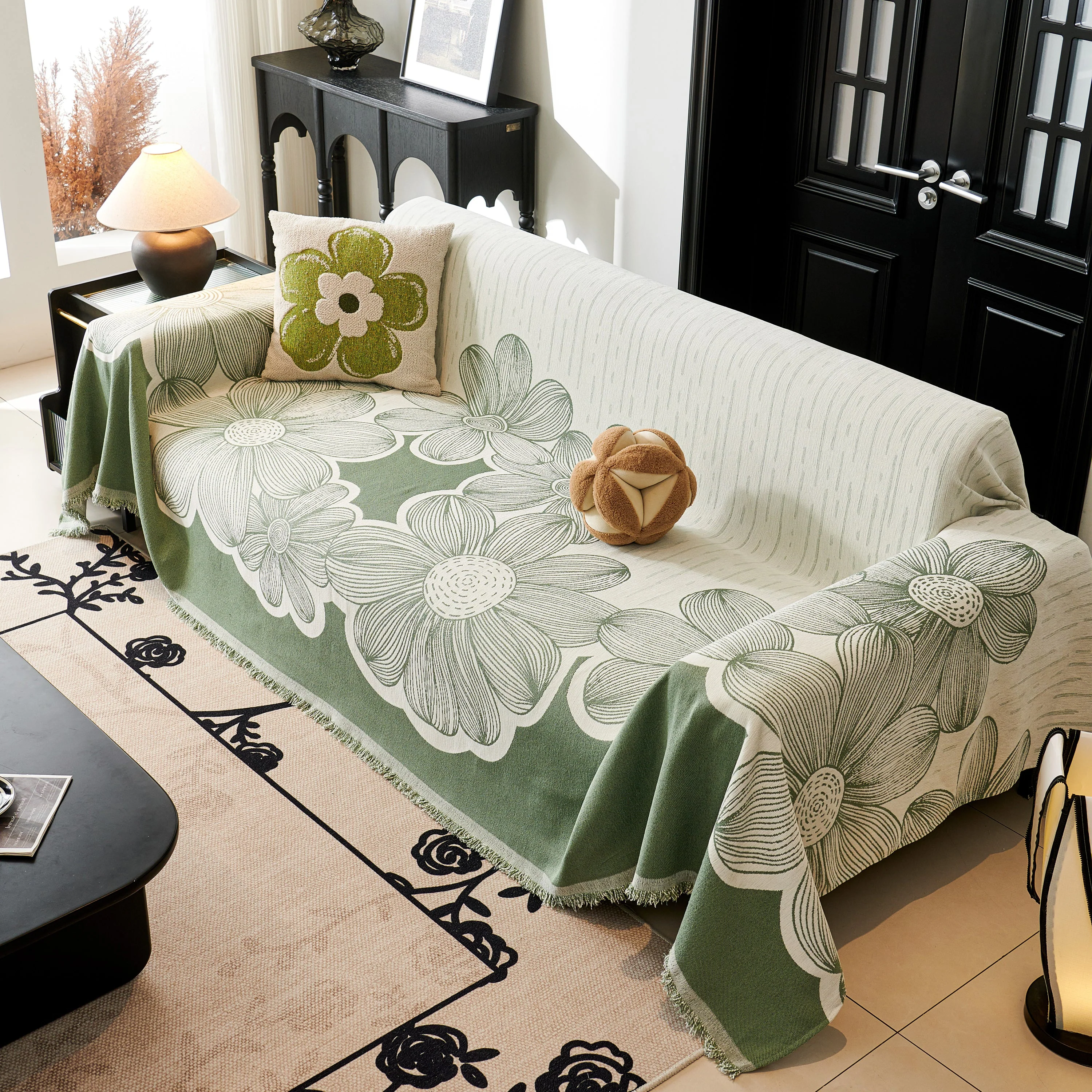 Floral Sofa Slipcovers Reversible Sofa Throw Covers with Tassels Pretty Furniture Covers for Sofas - Image 50