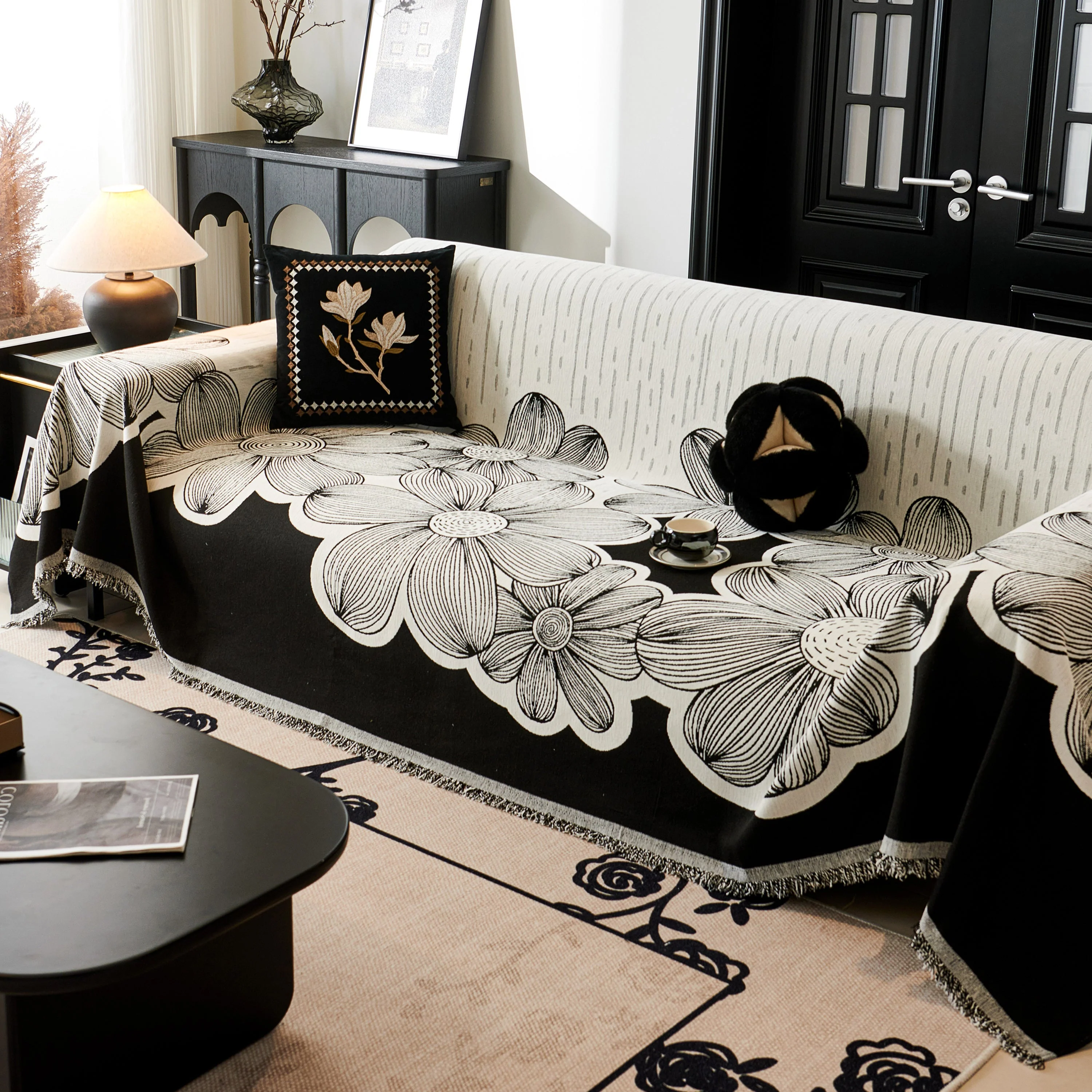 Floral Sofa Slipcovers Reversible Sofa Throw Covers with Tassels Pretty Furniture Covers for Sofas - Image 52