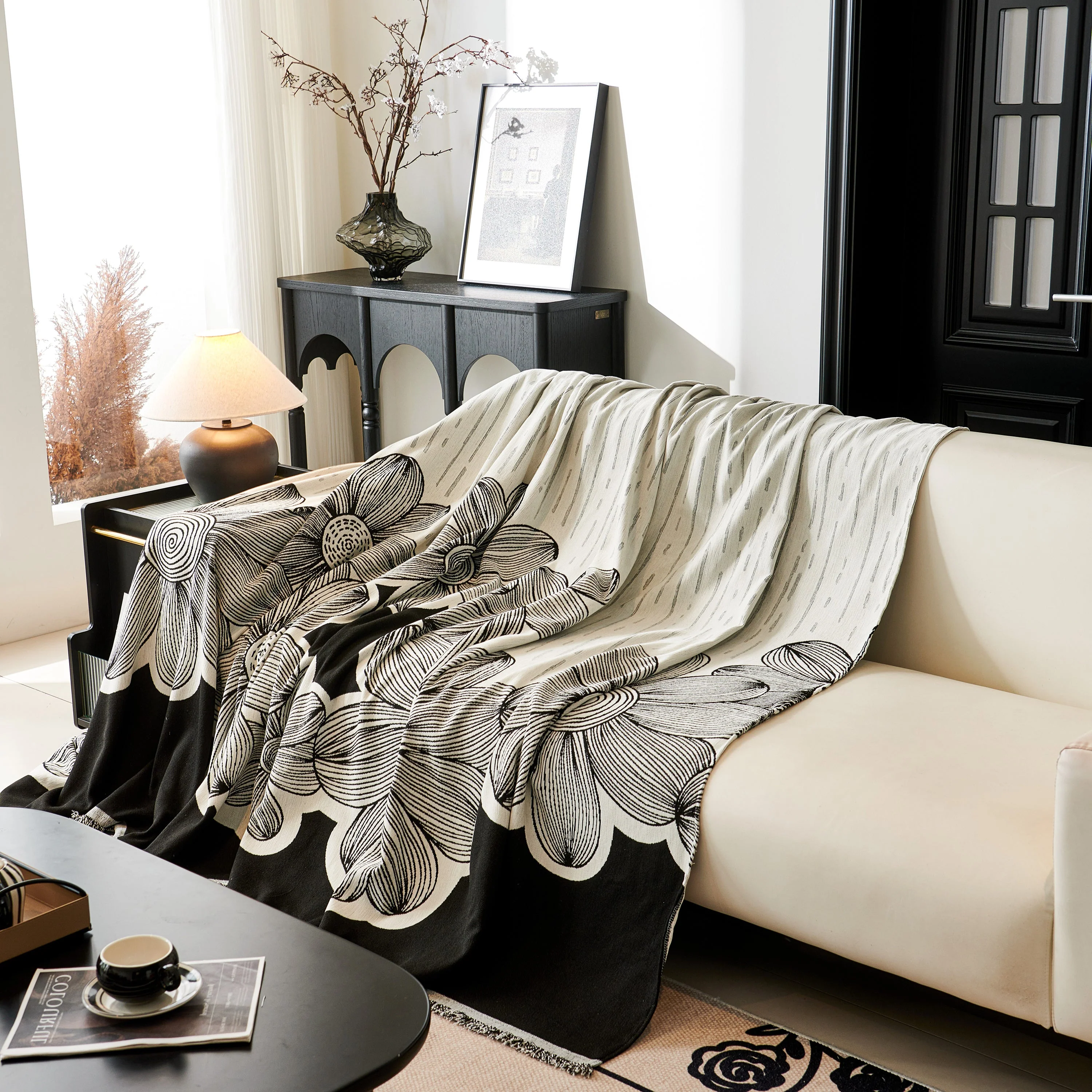 Floral Sofa Slipcovers Reversible Sofa Throw Covers with Tassels Pretty Furniture Covers for Sofas - Image 55