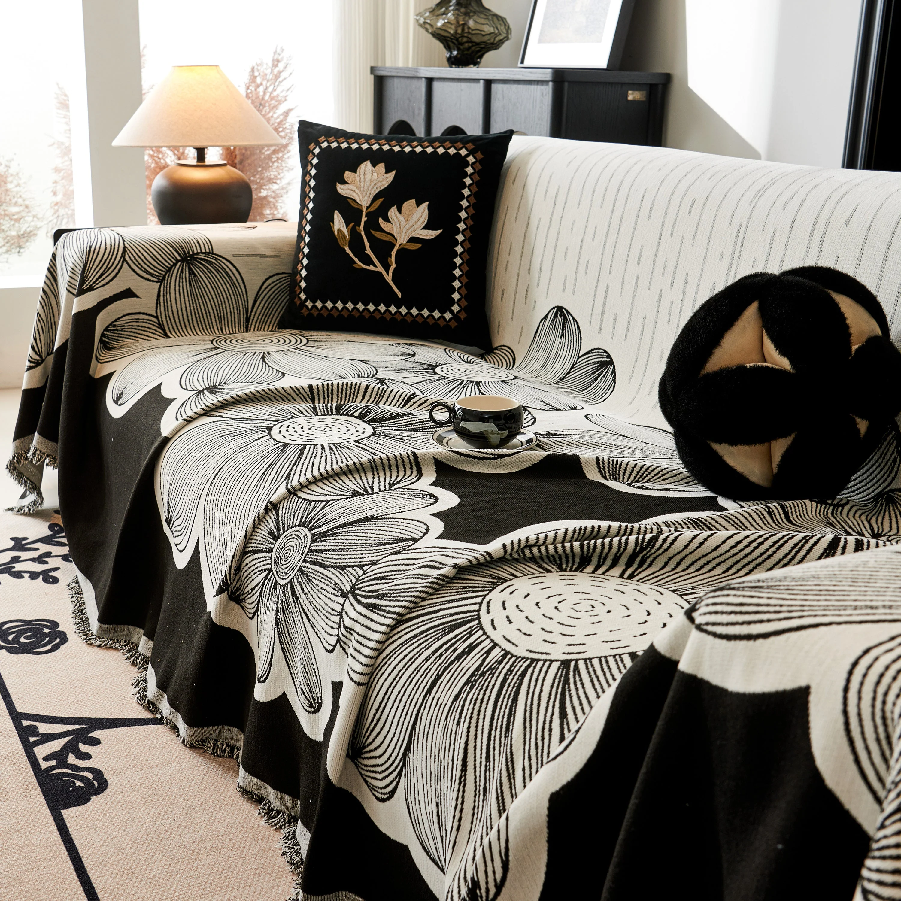 Floral Sofa Slipcovers Reversible Sofa Throw Covers with Tassels Pretty Furniture Covers for Sofas - Image 57