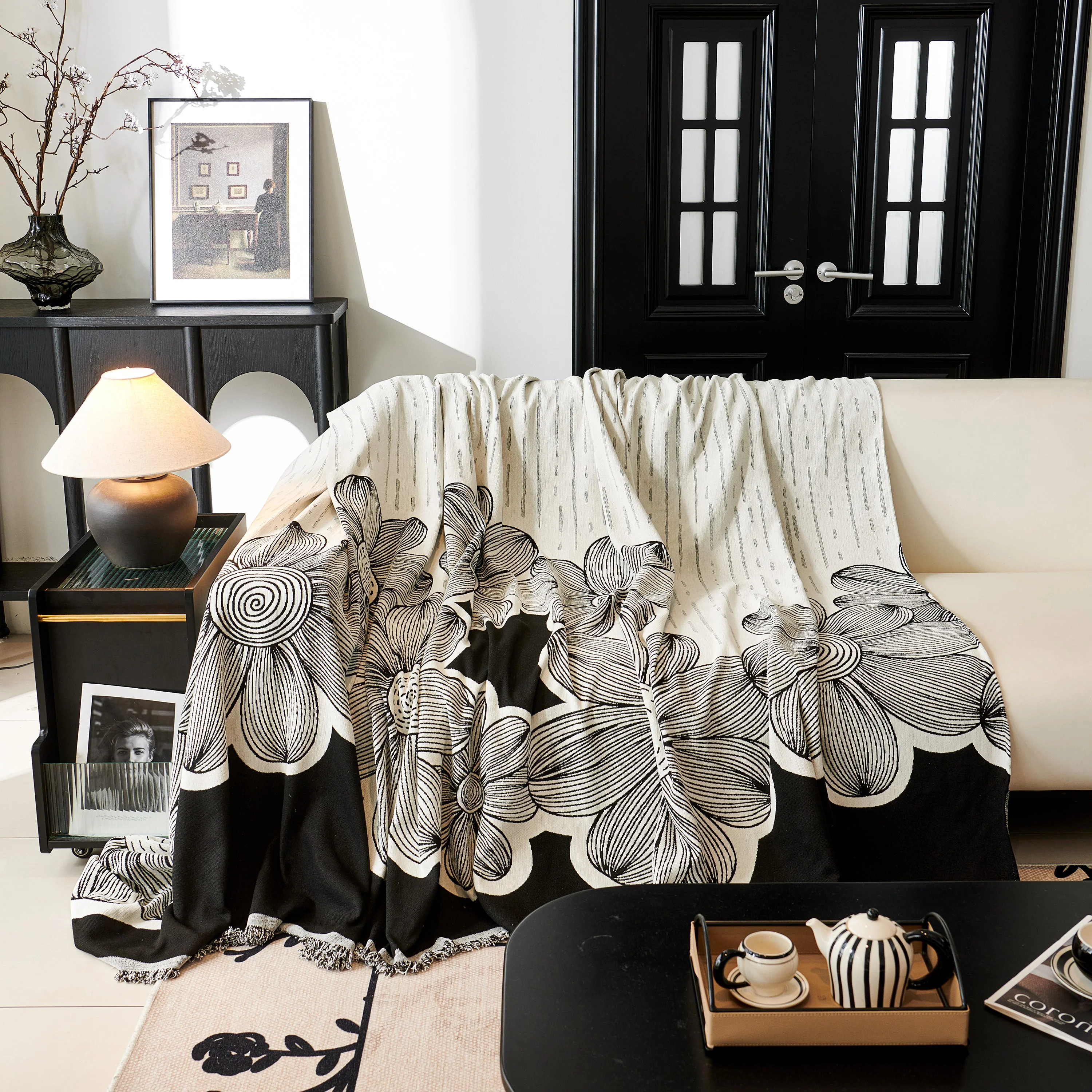 Floral Sofa Slipcovers Reversible Sofa Throw Covers with Tassels Pretty Furniture Covers for Sofas - Image 59