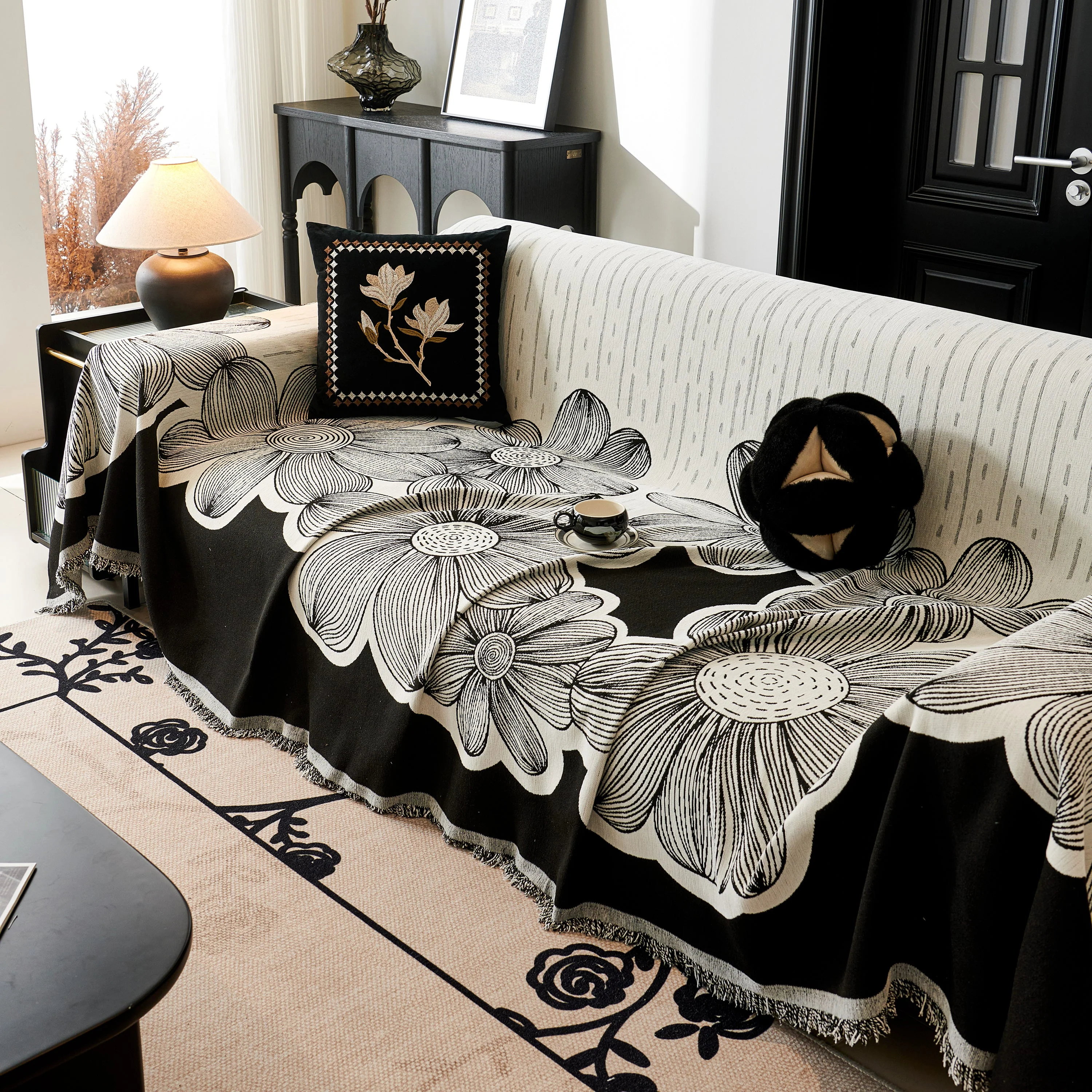 Floral Sofa Slipcovers Reversible Sofa Throw Covers with Tassels Pretty Furniture Covers for Sofas - Image 60