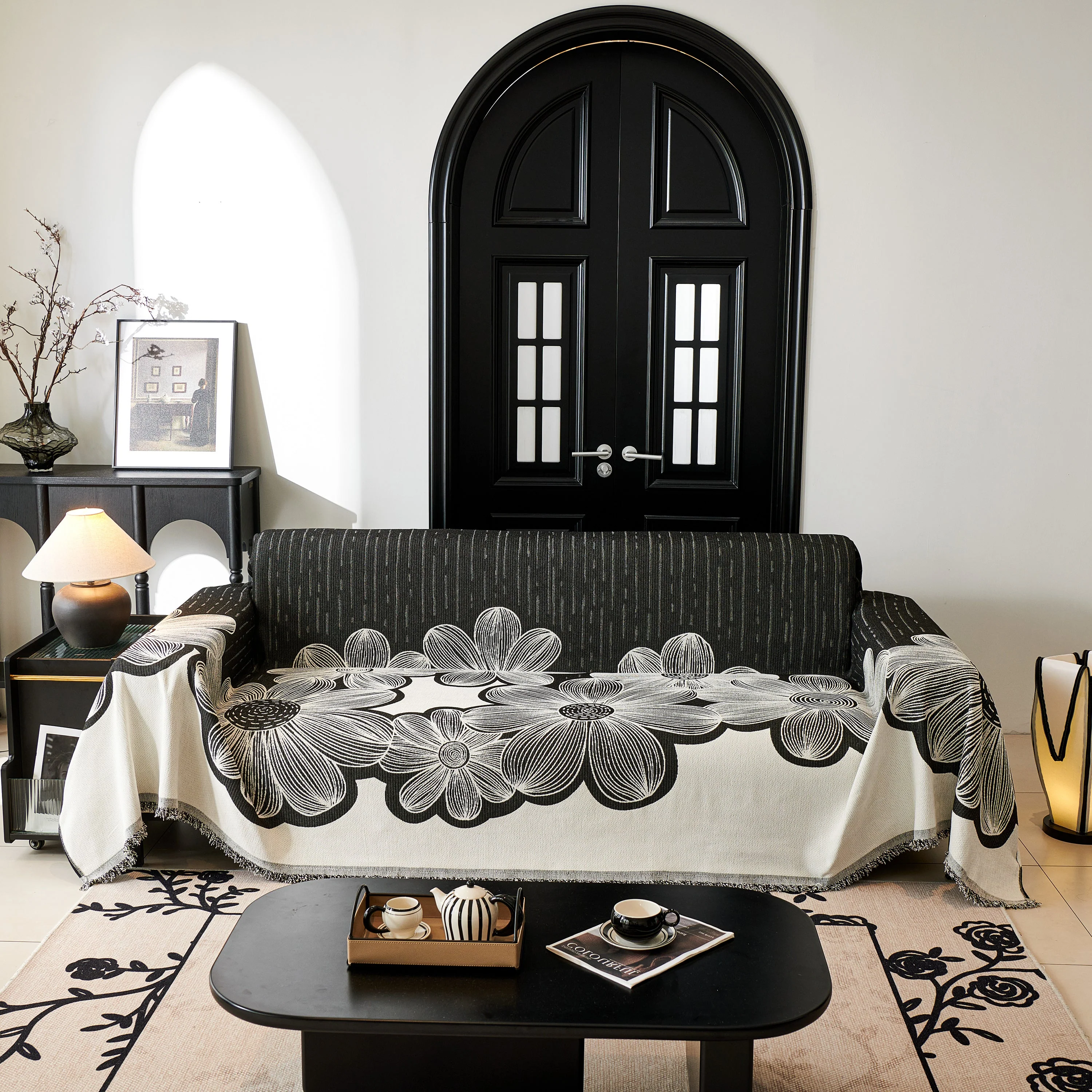 Floral Sofa Slipcovers Reversible Sofa Throw Covers with Tassels Pretty Furniture Covers for Sofas - Image 61