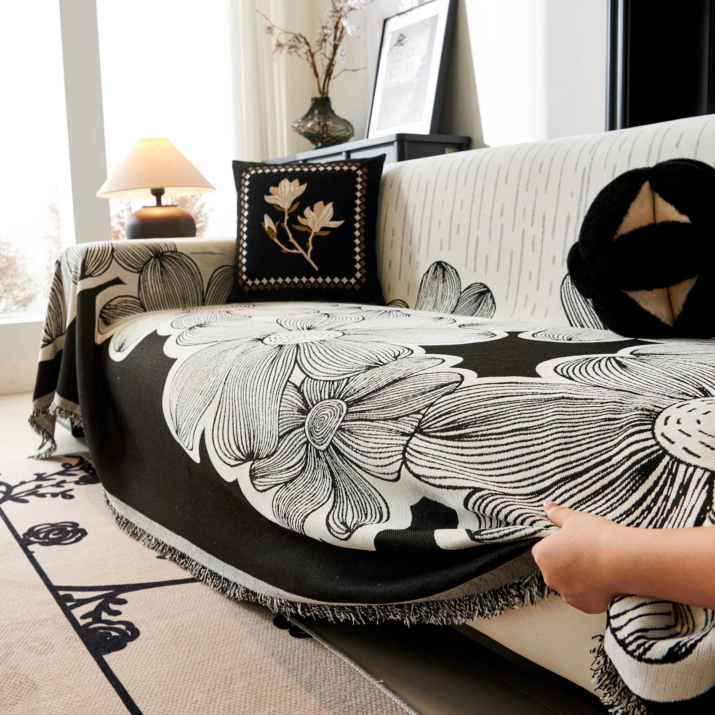 Floral Sofa Slipcovers Reversible Sofa Throw Covers with Tassels Pretty Furniture Covers for Sofas - Image 62