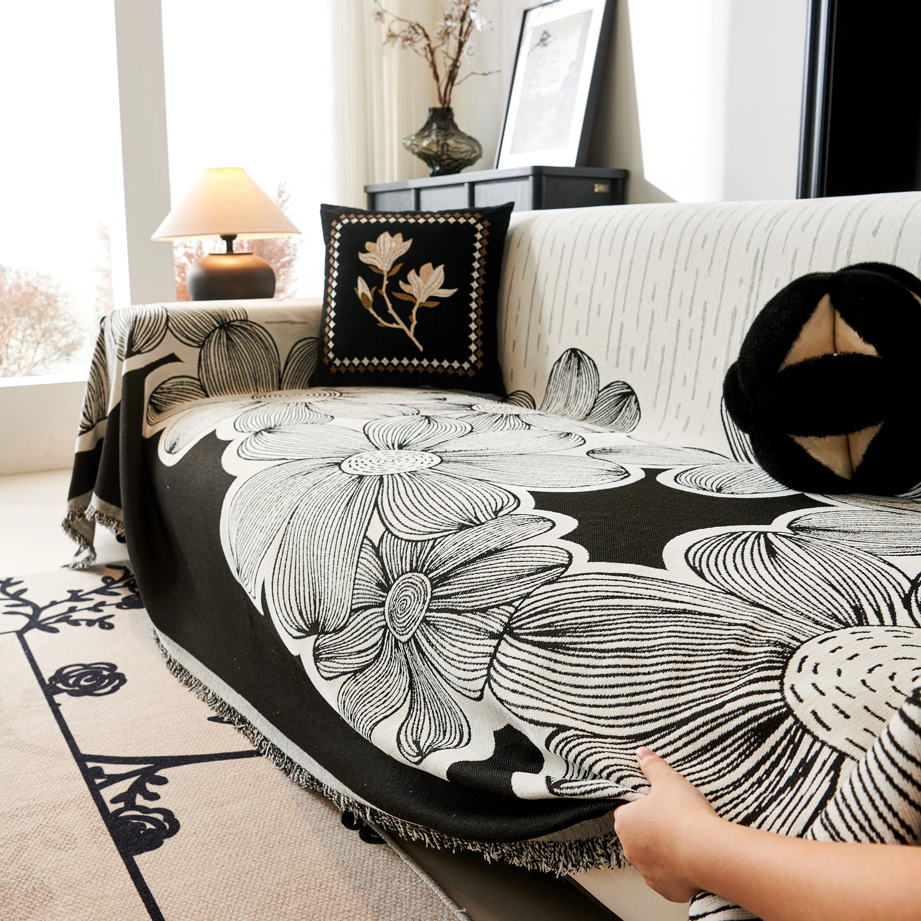 Floral Sofa Slipcovers Reversible Sofa Throw Covers with Tassels Pretty Furniture Covers for Sofas - Image 63