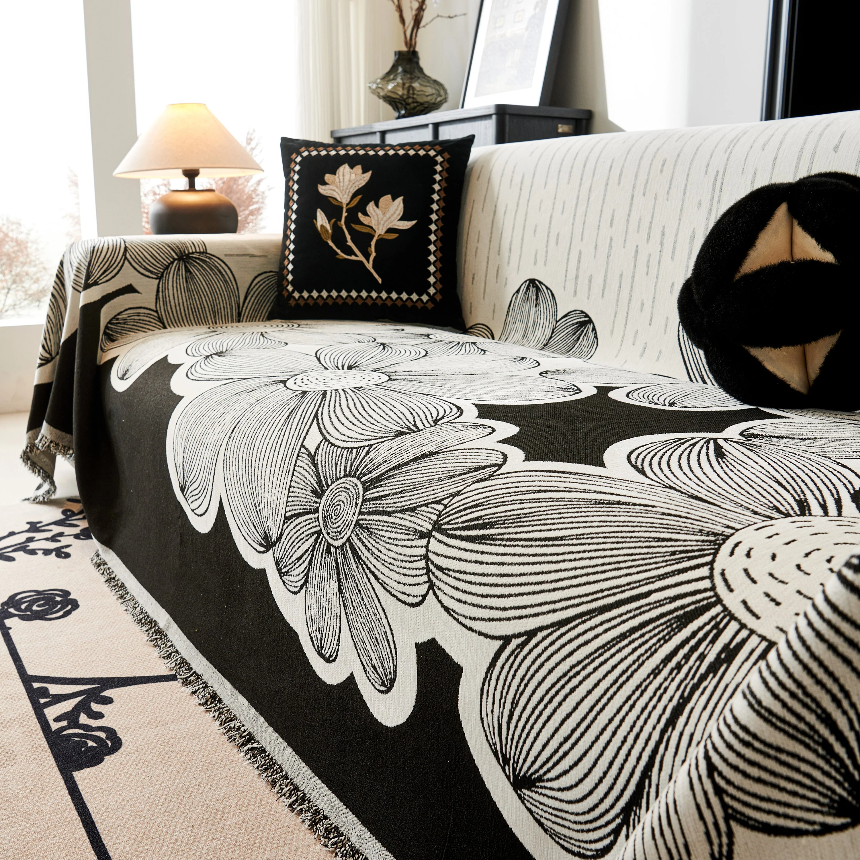 Floral Sofa Slipcovers Reversible Sofa Throw Covers with Tassels Pretty Furniture Covers for Sofas - Image 65