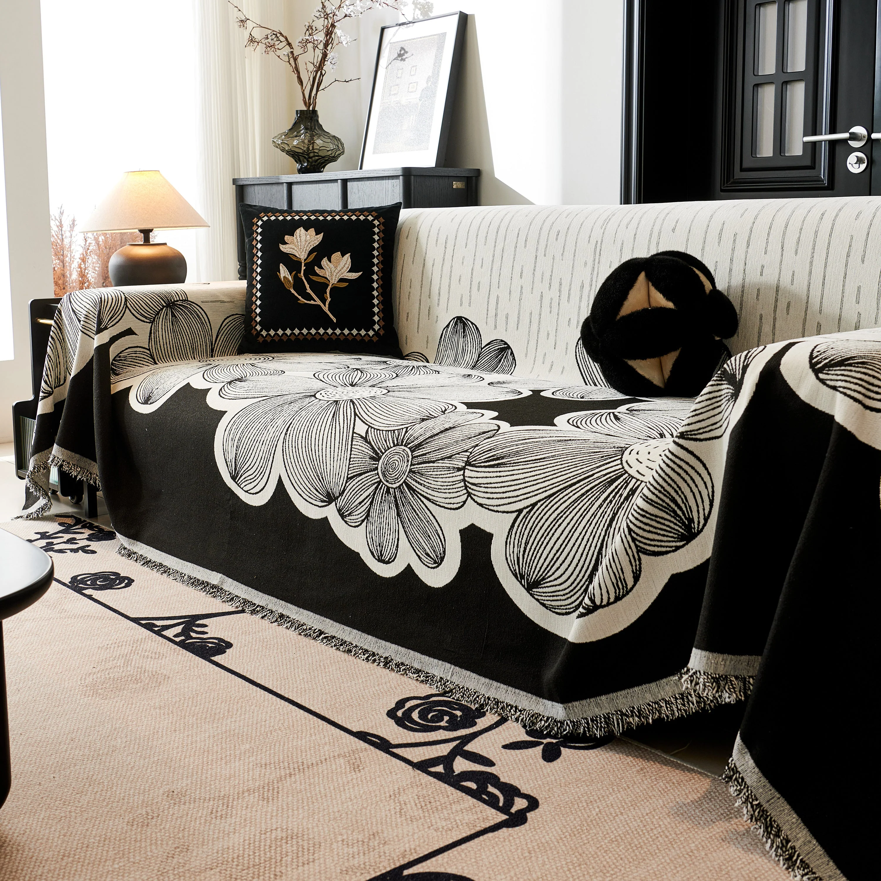 Floral Sofa Slipcovers Reversible Sofa Throw Covers with Tassels Pretty Furniture Covers for Sofas - Image 66