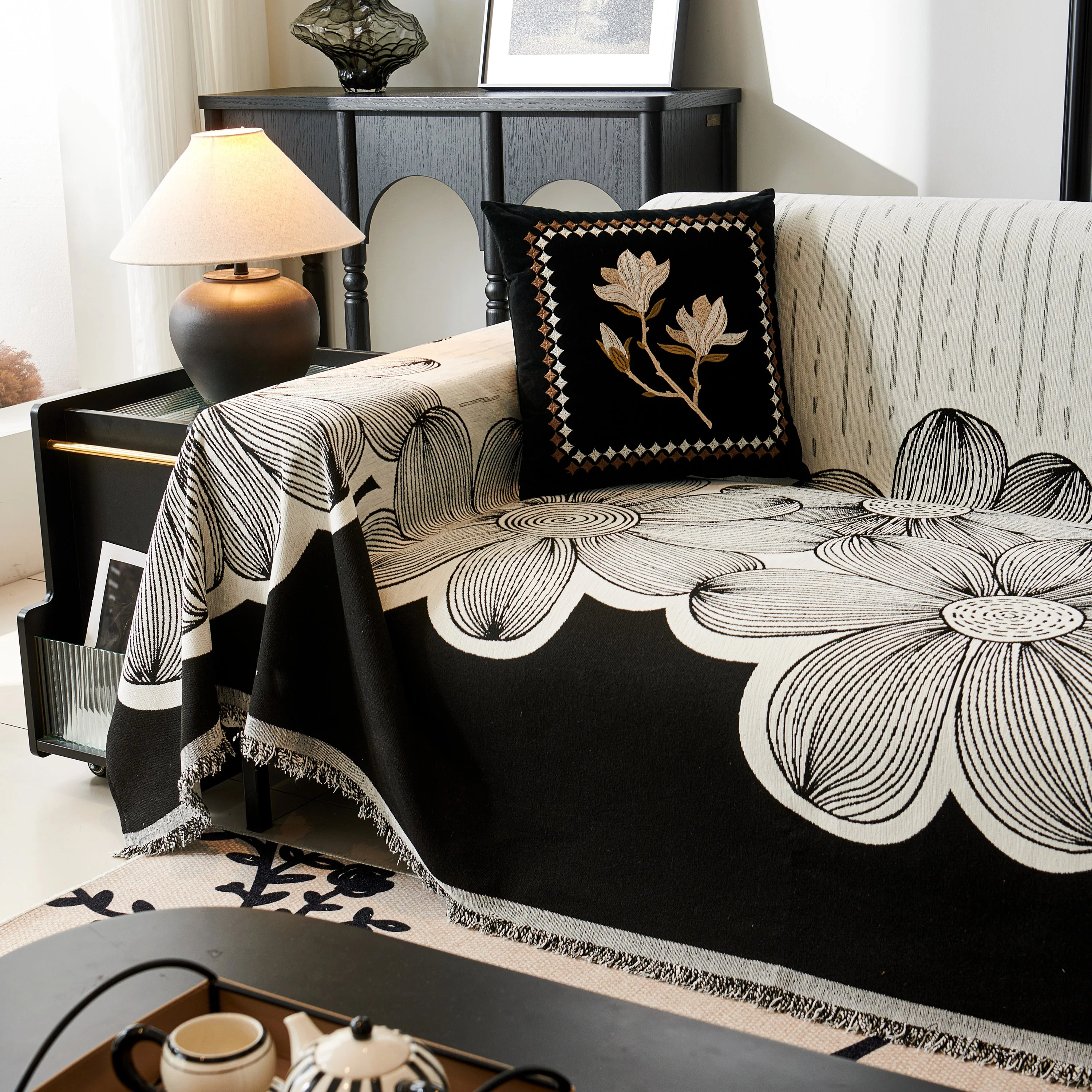 Floral Sofa Slipcovers Reversible Sofa Throw Covers with Tassels Pretty Furniture Covers for Sofas - Image 67