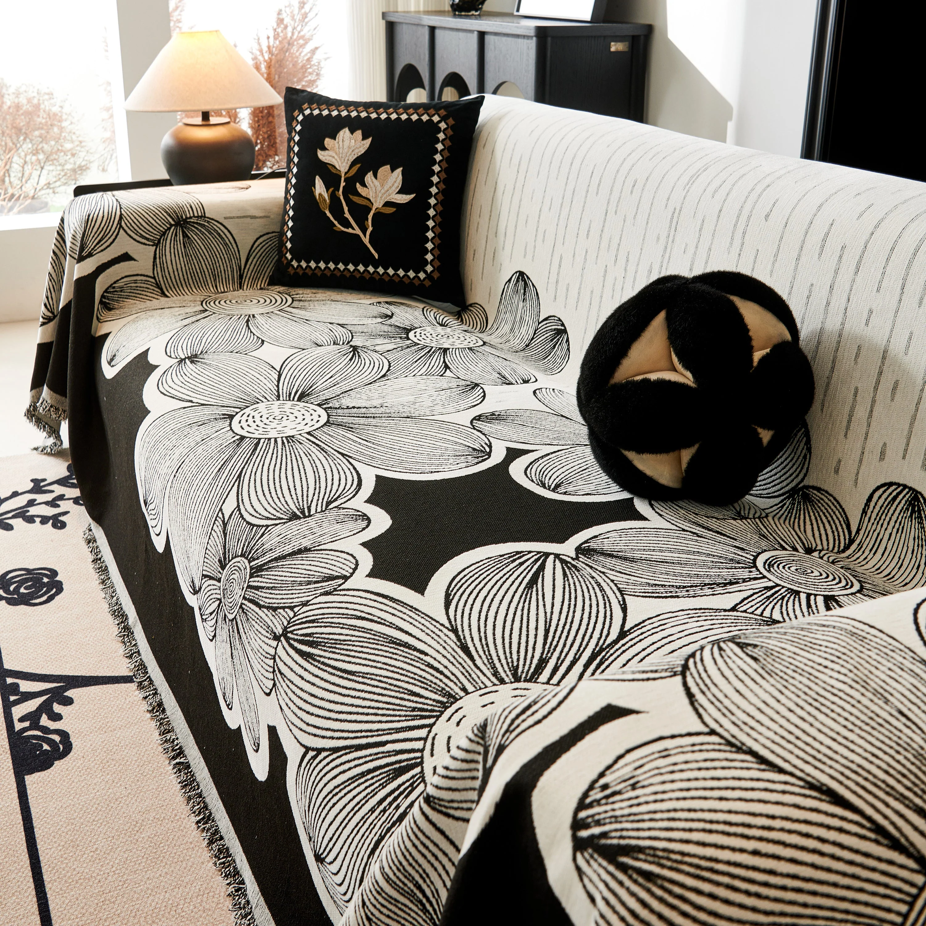 Floral Sofa Slipcovers Reversible Sofa Throw Covers with Tassels Pretty Furniture Covers for Sofas - Image 69