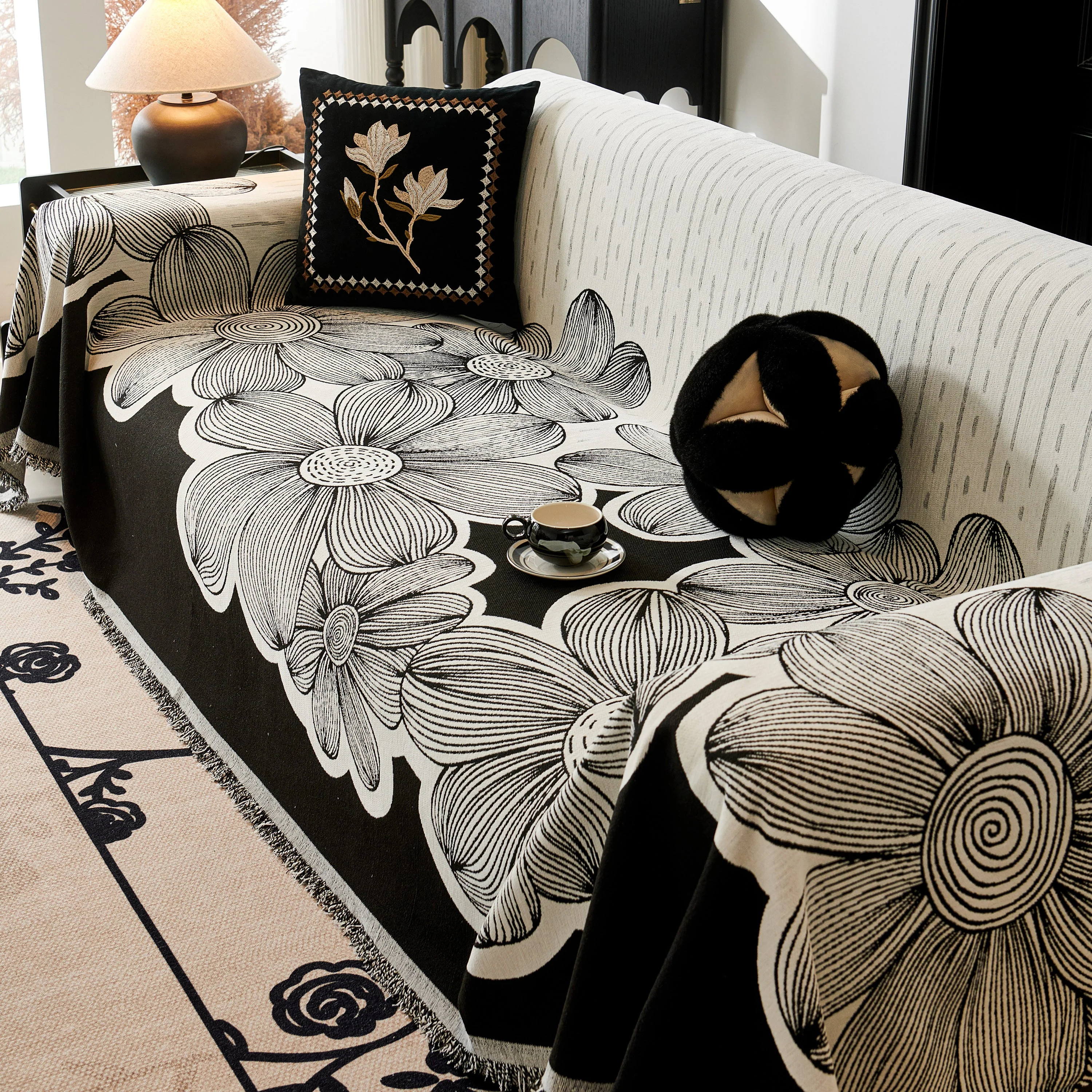 Floral Sofa Slipcovers Reversible Sofa Throw Covers with Tassels Pretty Furniture Covers for Sofas - Image 71