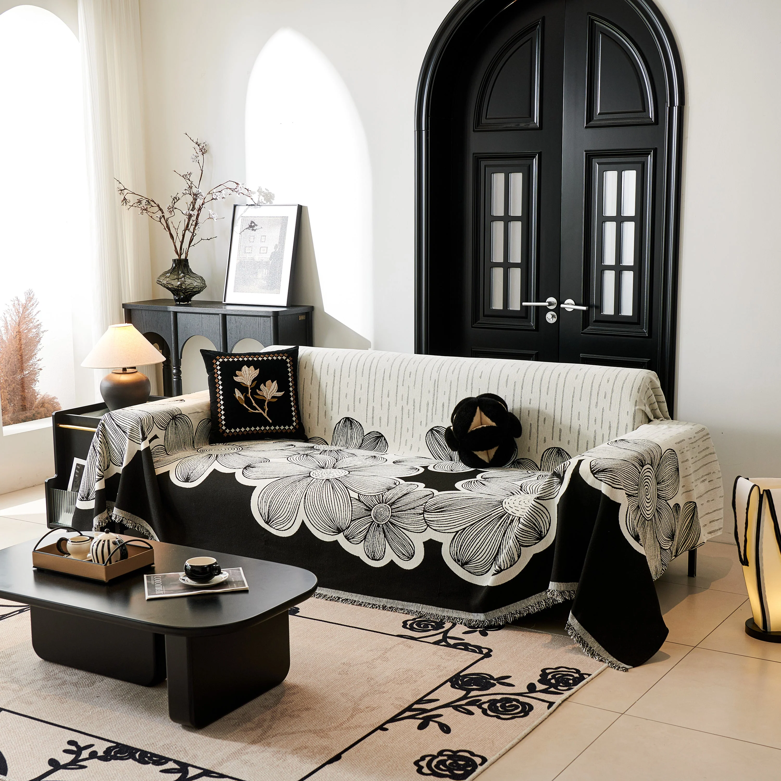 Floral Sofa Slipcovers Reversible Sofa Throw Covers with Tassels Pretty Furniture Covers for Sofas - Image 73