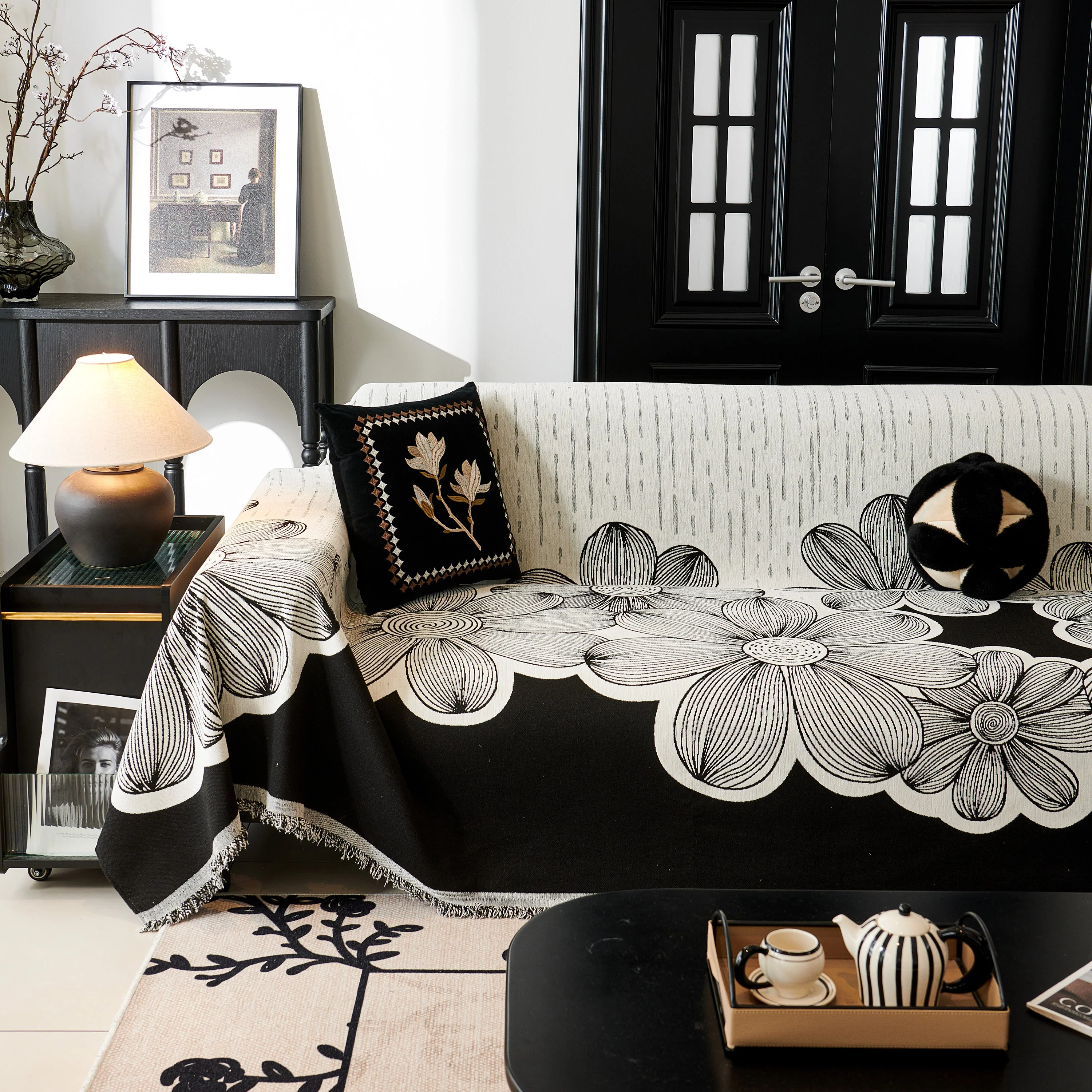 Floral Sofa Slipcovers Reversible Sofa Throw Covers with Tassels Pretty Furniture Covers for Sofas - Image 74