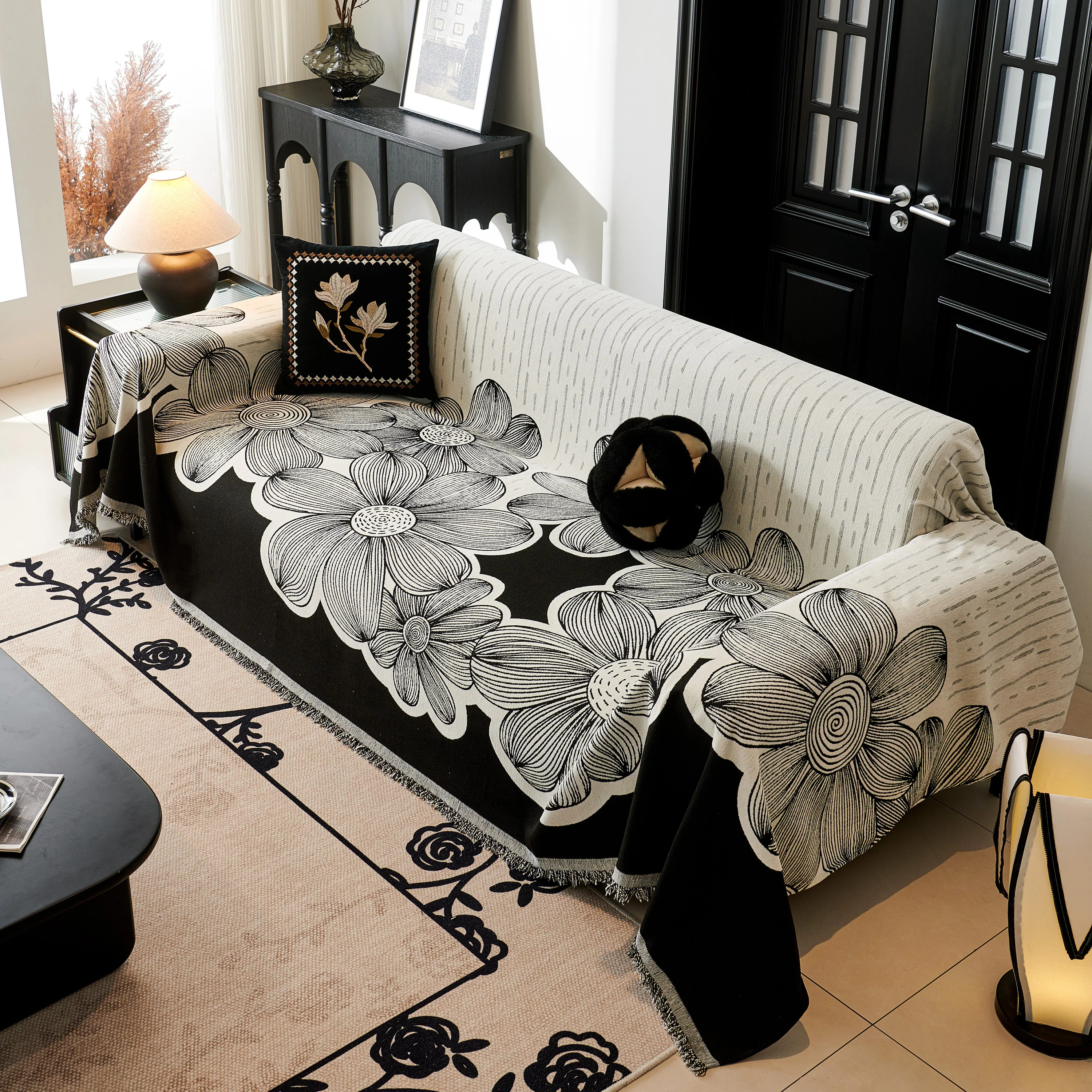 Floral Sofa Slipcovers Reversible Sofa Throw Covers with Tassels Pretty Furniture Covers for Sofas - Image 75