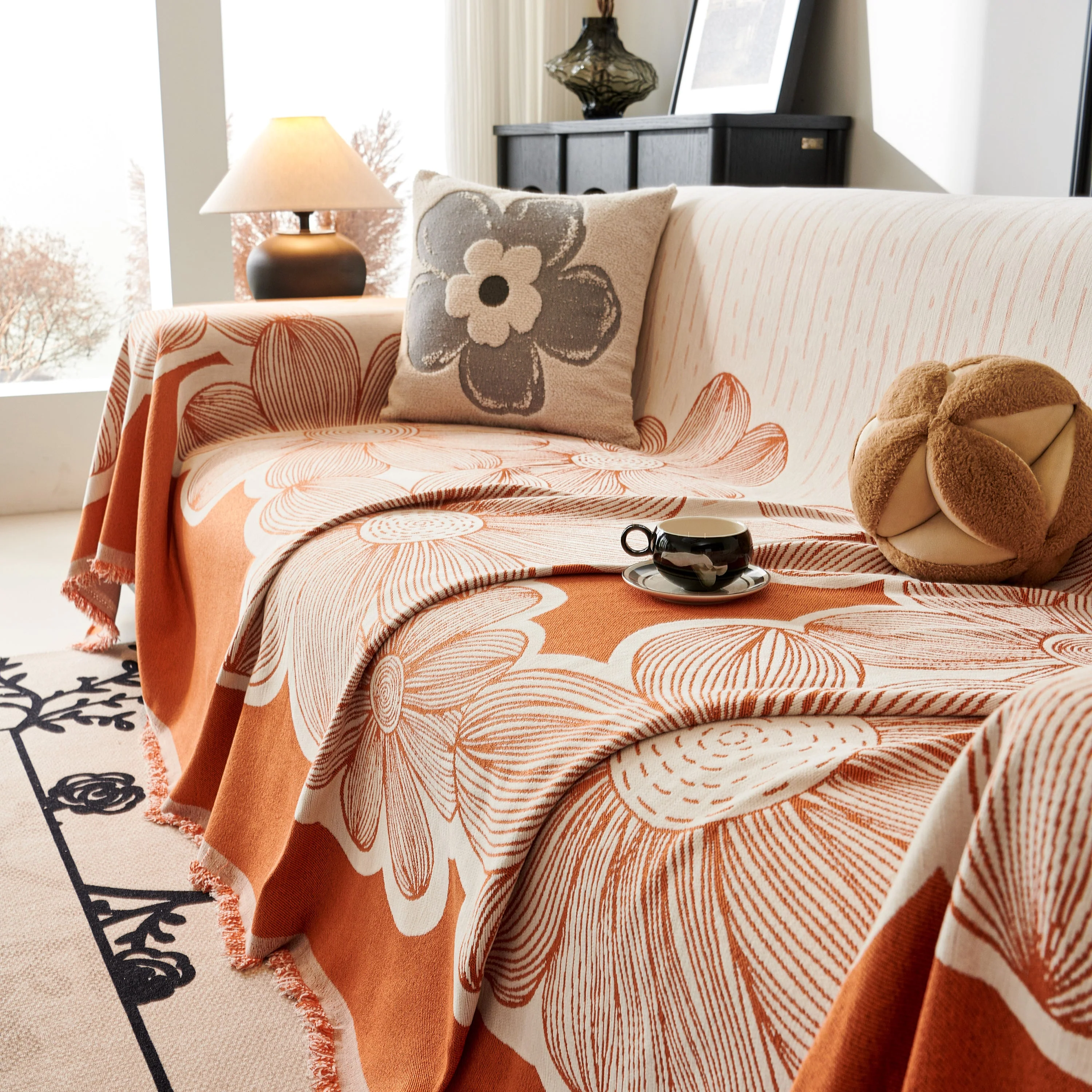 Floral Sofa Slipcovers Reversible Sofa Throw Covers with Tassels Pretty Furniture Covers for Sofas - Image 80