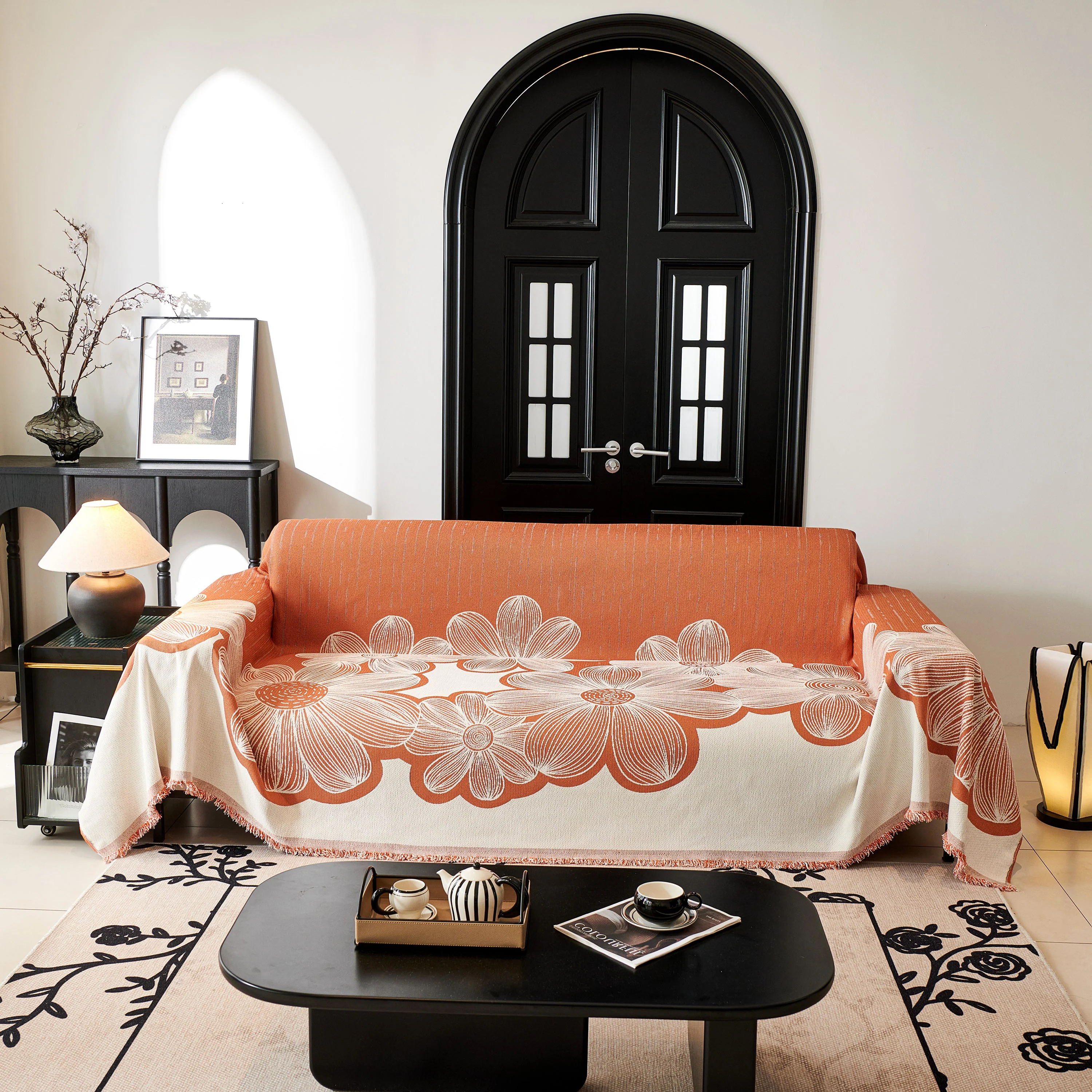 Floral Sofa Slipcovers Reversible Sofa Throw Covers with Tassels Pretty Furniture Covers for Sofas - Image 82