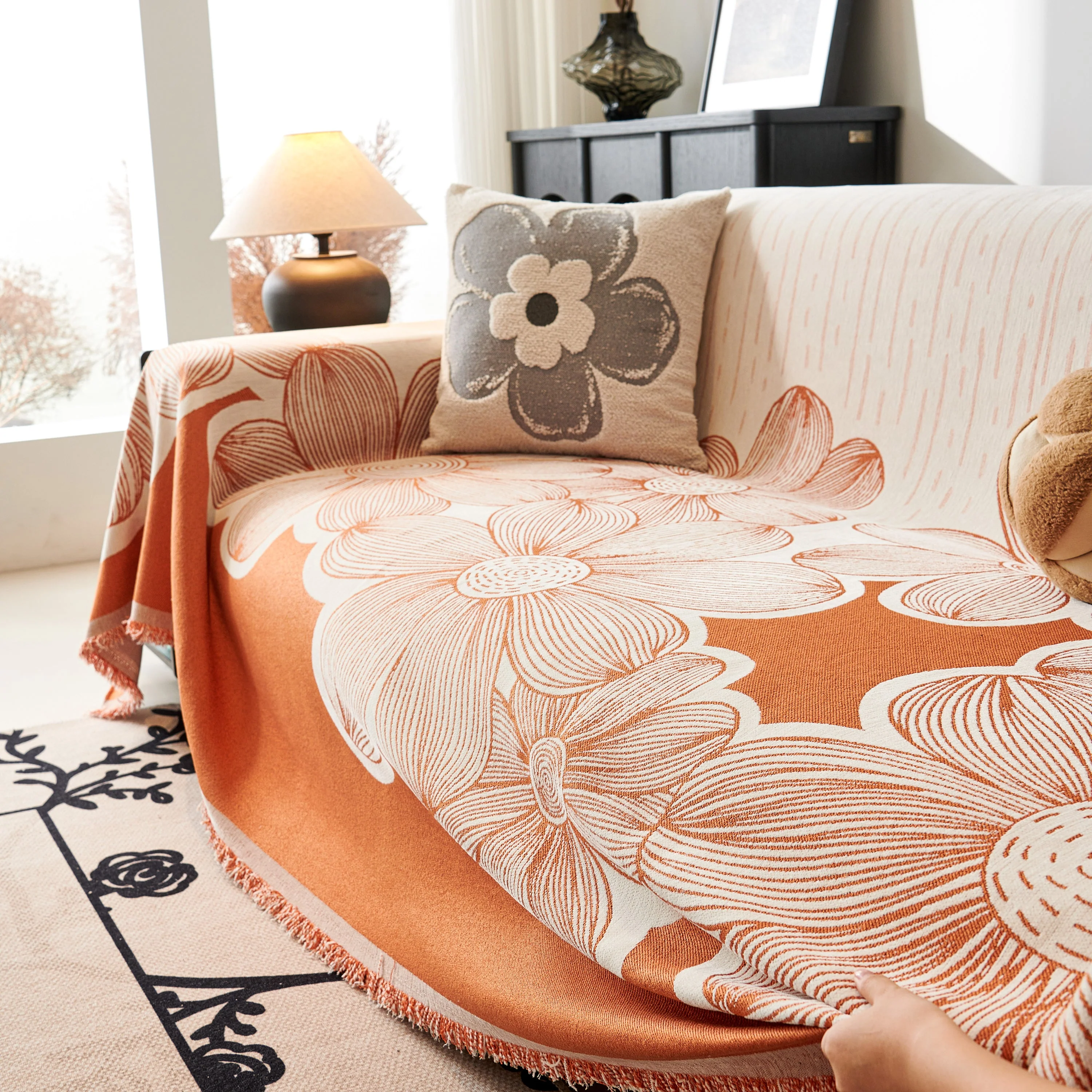 Floral Sofa Slipcovers Reversible Sofa Throw Covers with Tassels Pretty Furniture Covers for Sofas - Image 87