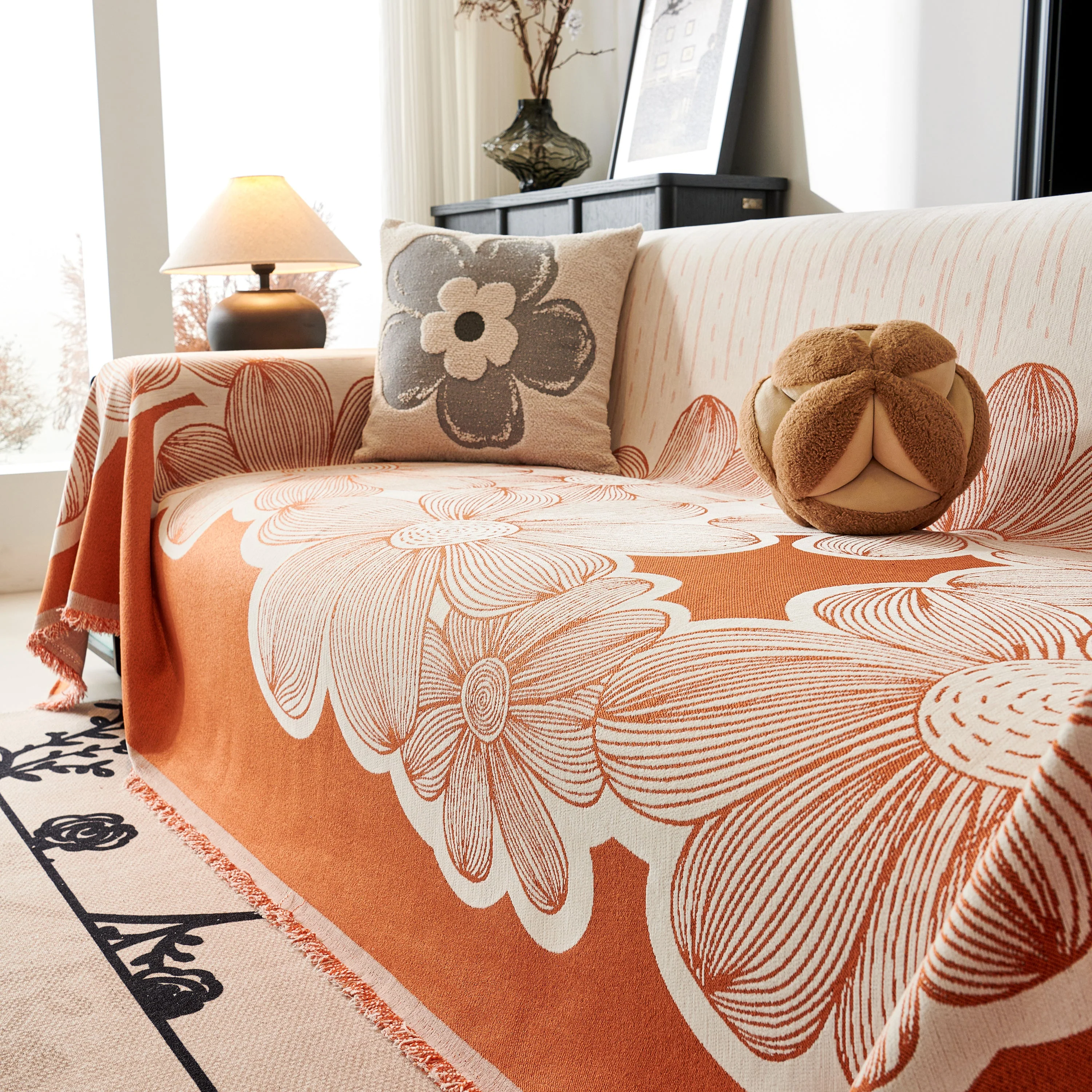 Floral Sofa Slipcovers Reversible Sofa Throw Covers with Tassels Pretty Furniture Covers for Sofas - Image 89