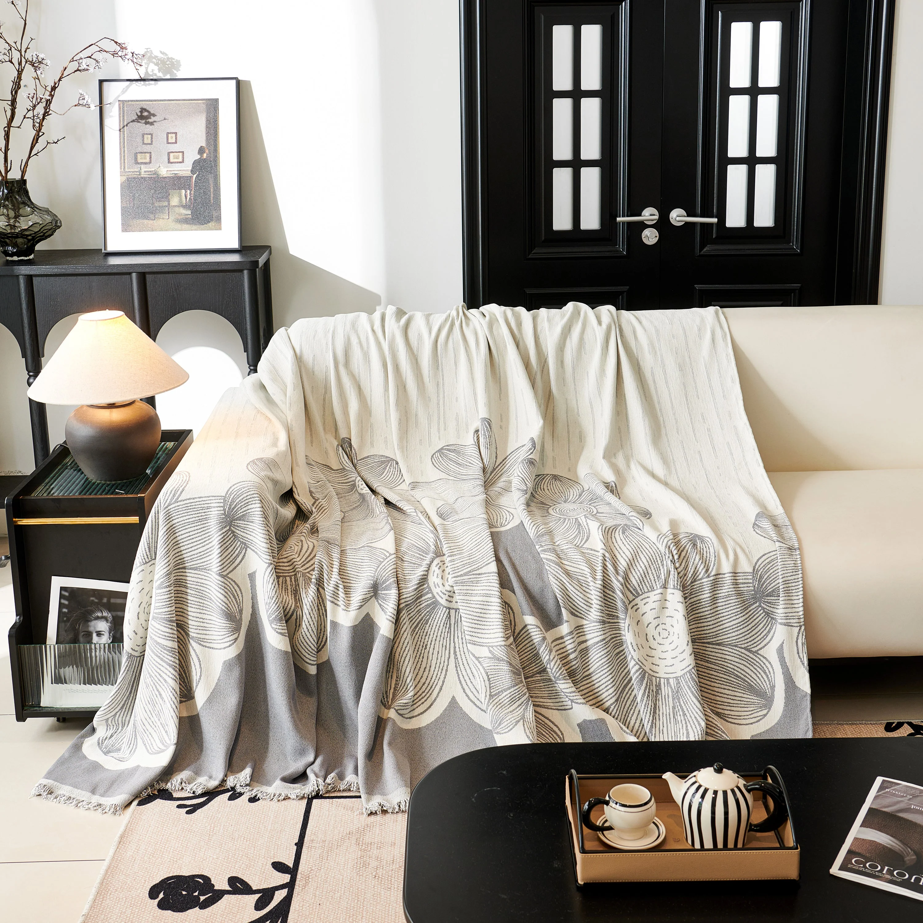 Floral Sofa Slipcovers Reversible Sofa Throw Covers with Tassels Pretty Furniture Covers for Sofas - Image 9