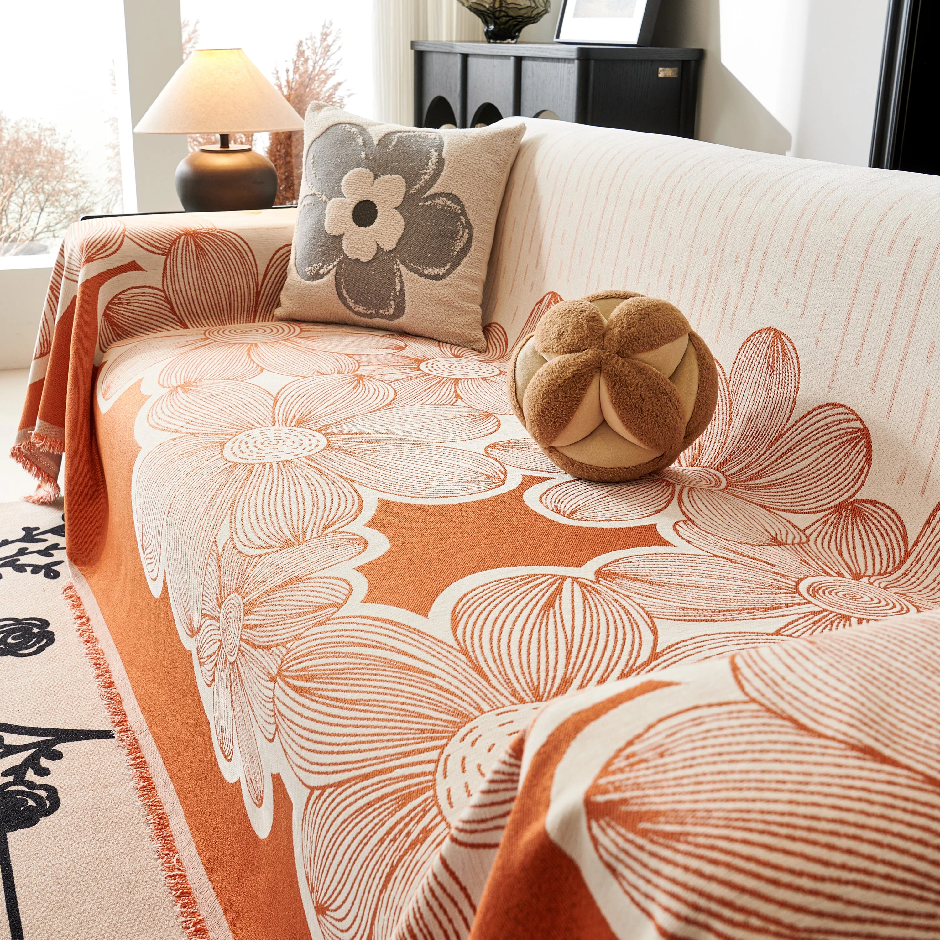 Floral Sofa Slipcovers Reversible Sofa Throw Covers with Tassels Pretty Furniture Covers for Sofas - Image 92