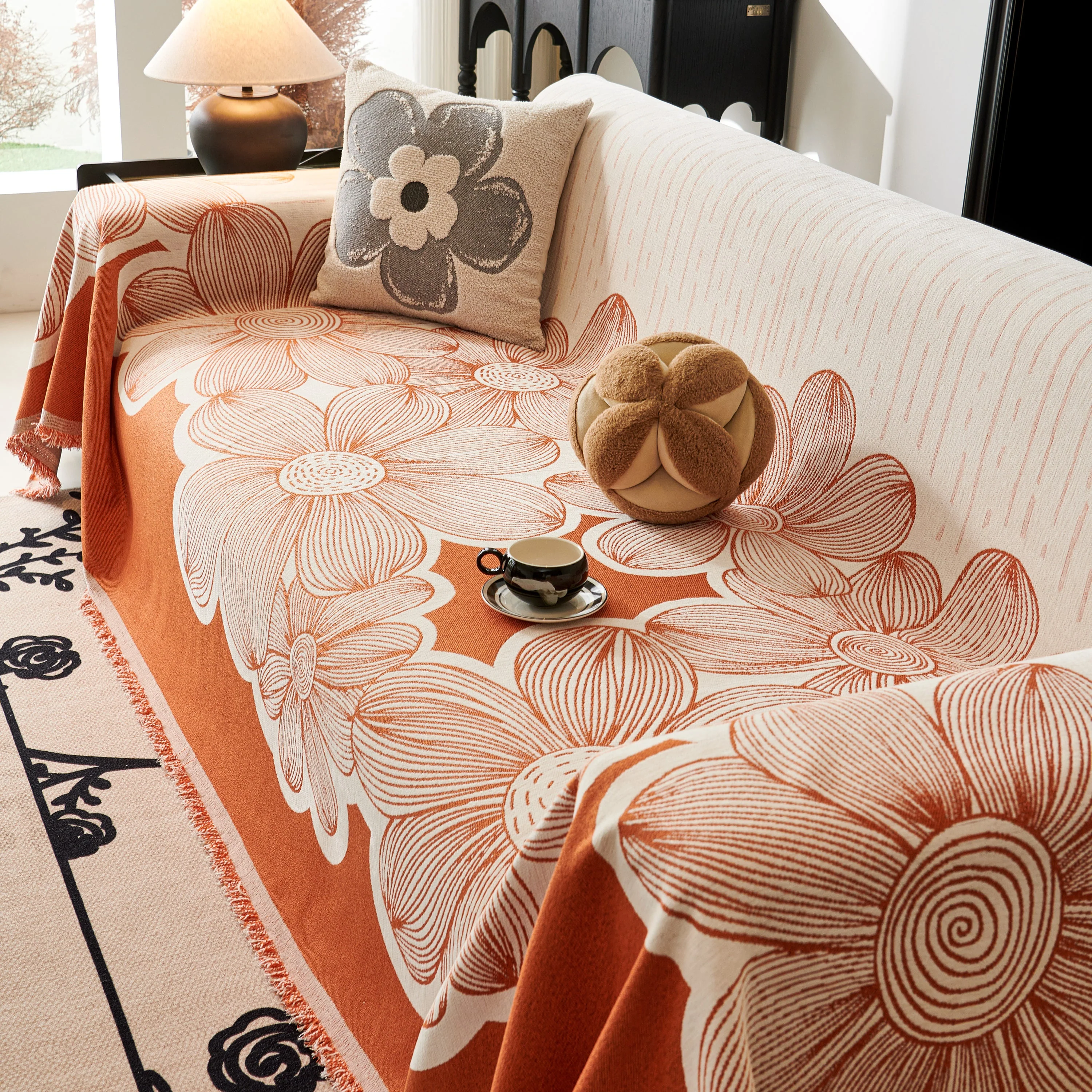 Floral Sofa Slipcovers Reversible Sofa Throw Covers with Tassels Pretty Furniture Covers for Sofas - Image 93