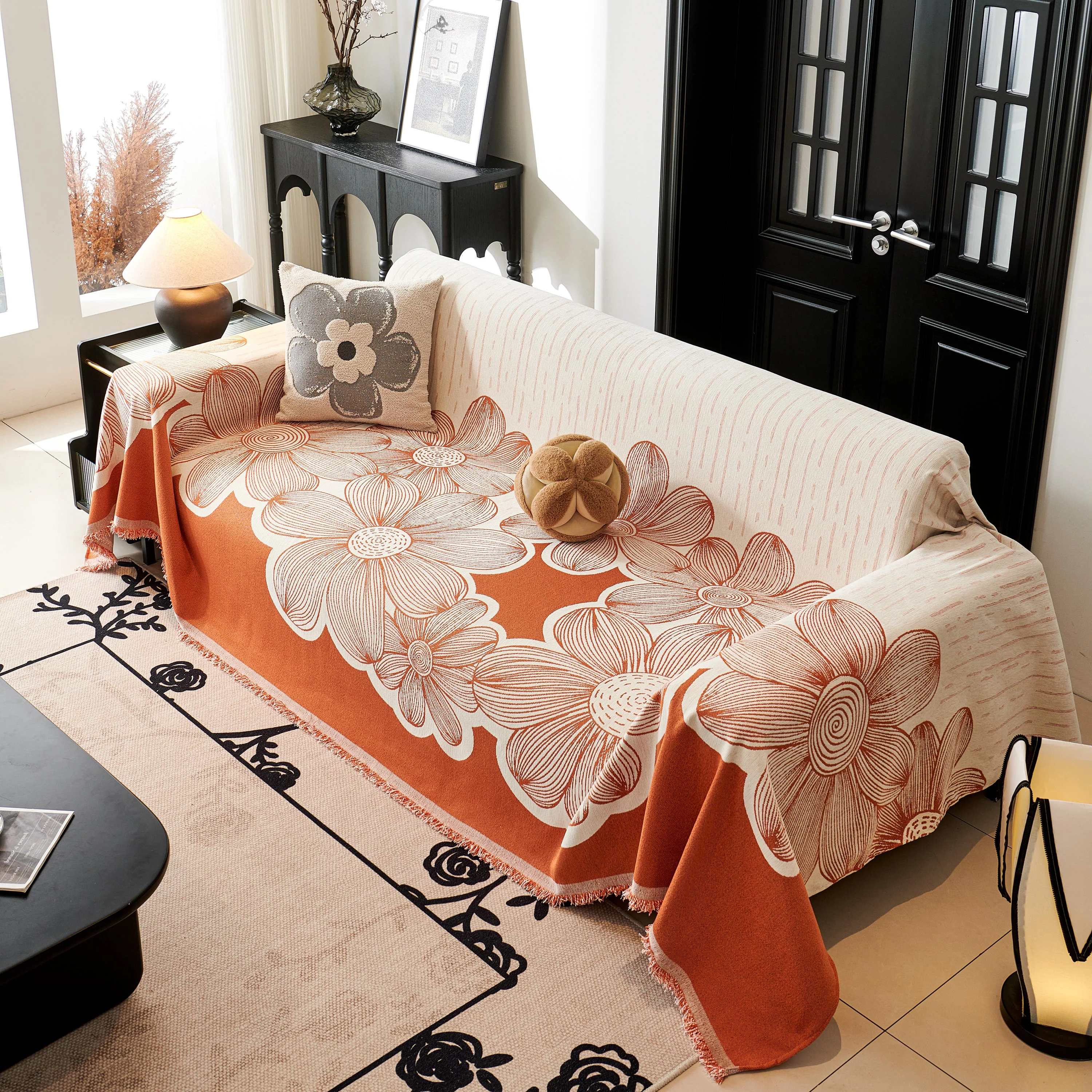 Floral Sofa Slipcovers Reversible Sofa Throw Covers with Tassels Pretty Furniture Covers for Sofas - Image 95