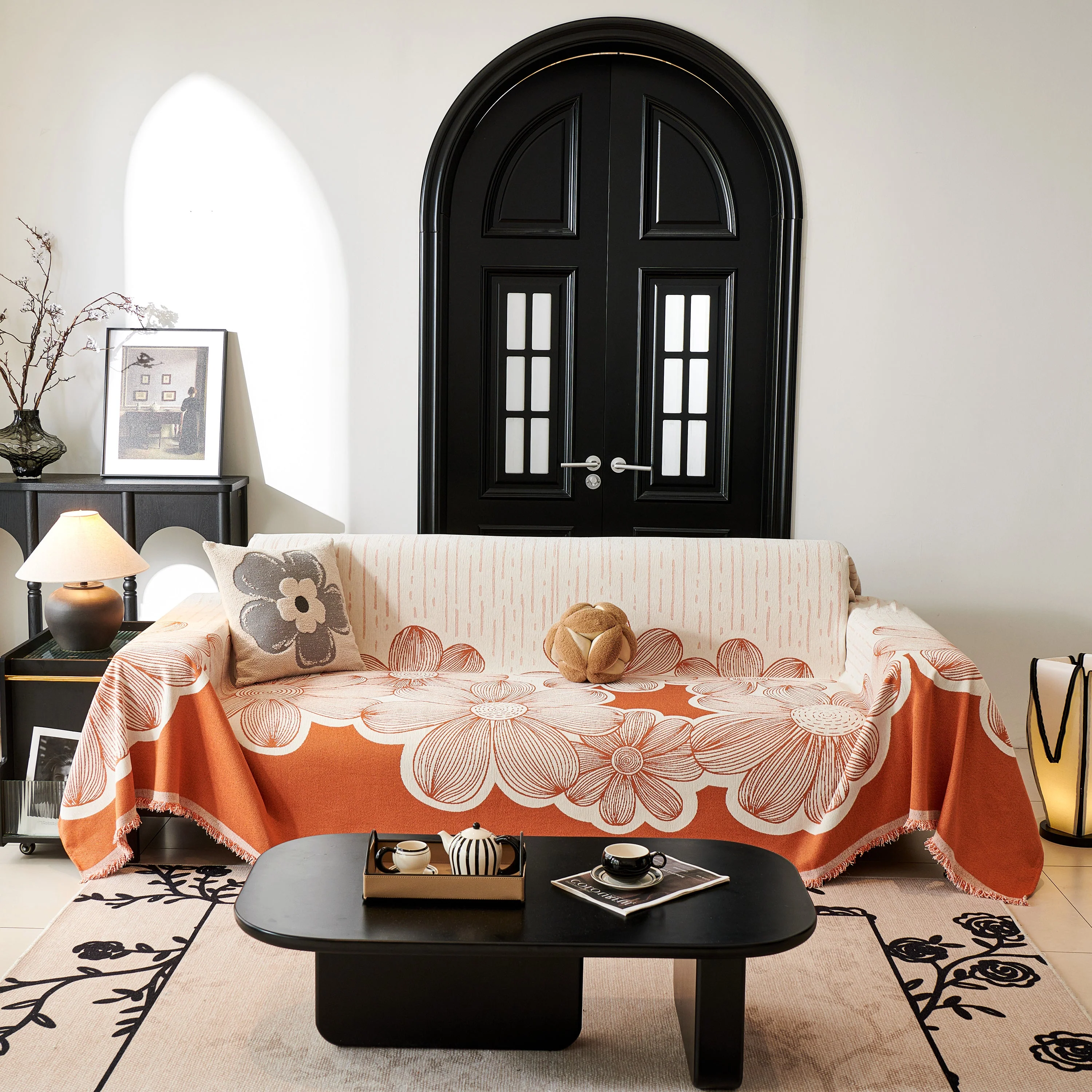 Floral Sofa Slipcovers Reversible Sofa Throw Covers with Tassels Pretty Furniture Covers for Sofas - Image 96
