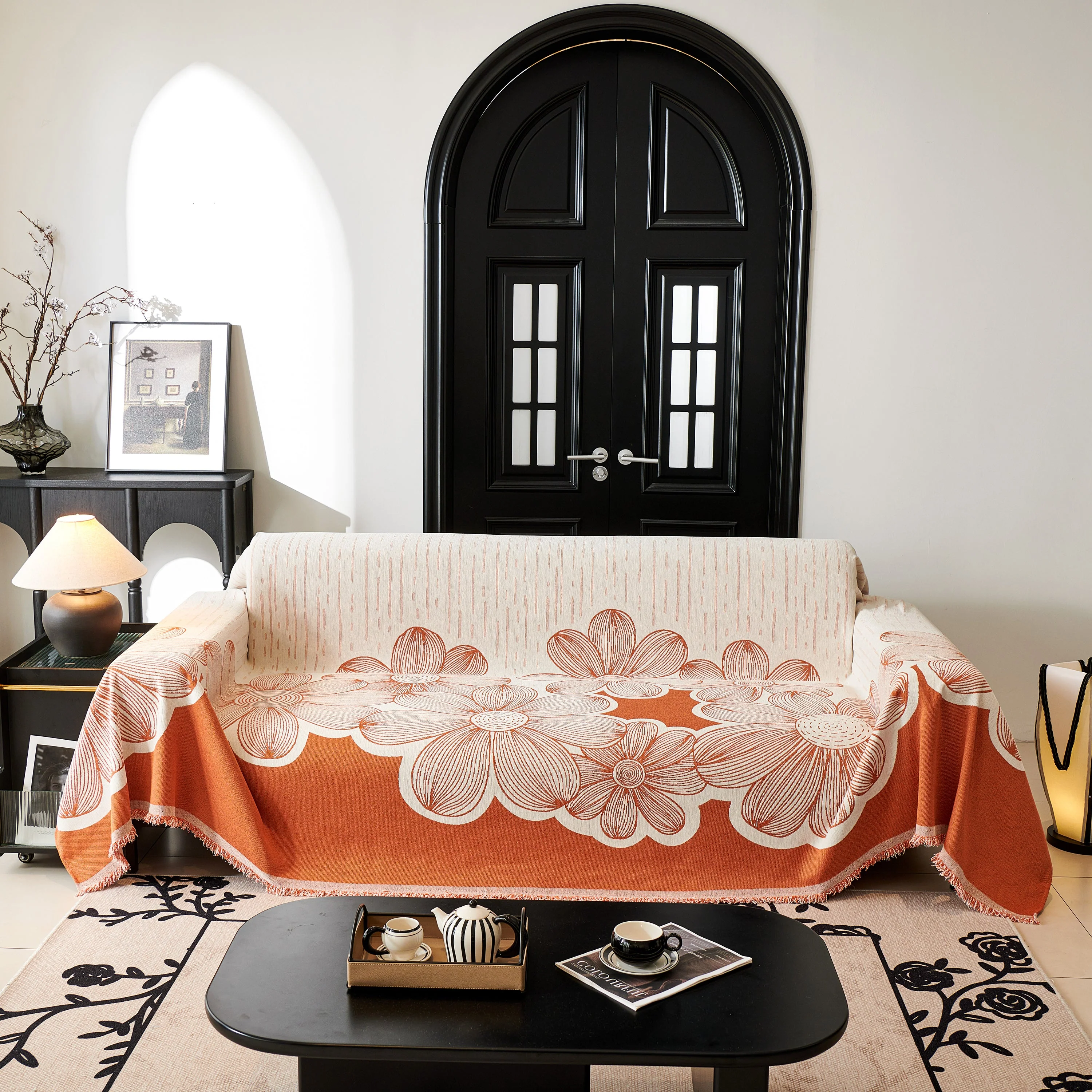 Floral Sofa Slipcovers Reversible Sofa Throw Covers with Tassels Pretty Furniture Covers for Sofas - Image 97