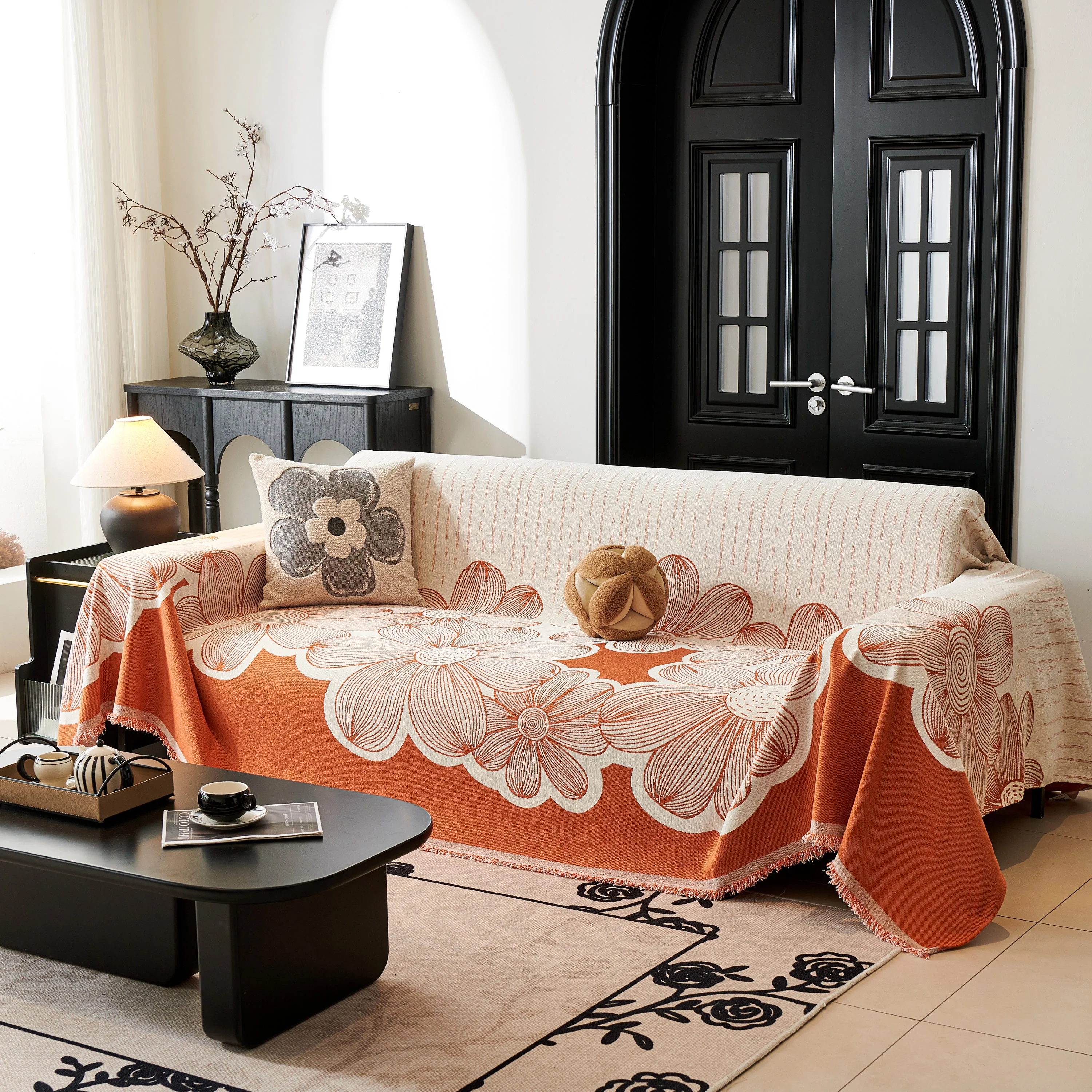Floral Sofa Slipcovers Reversible Sofa Throw Covers with Tassels Pretty Furniture Covers for Sofas - Image 98