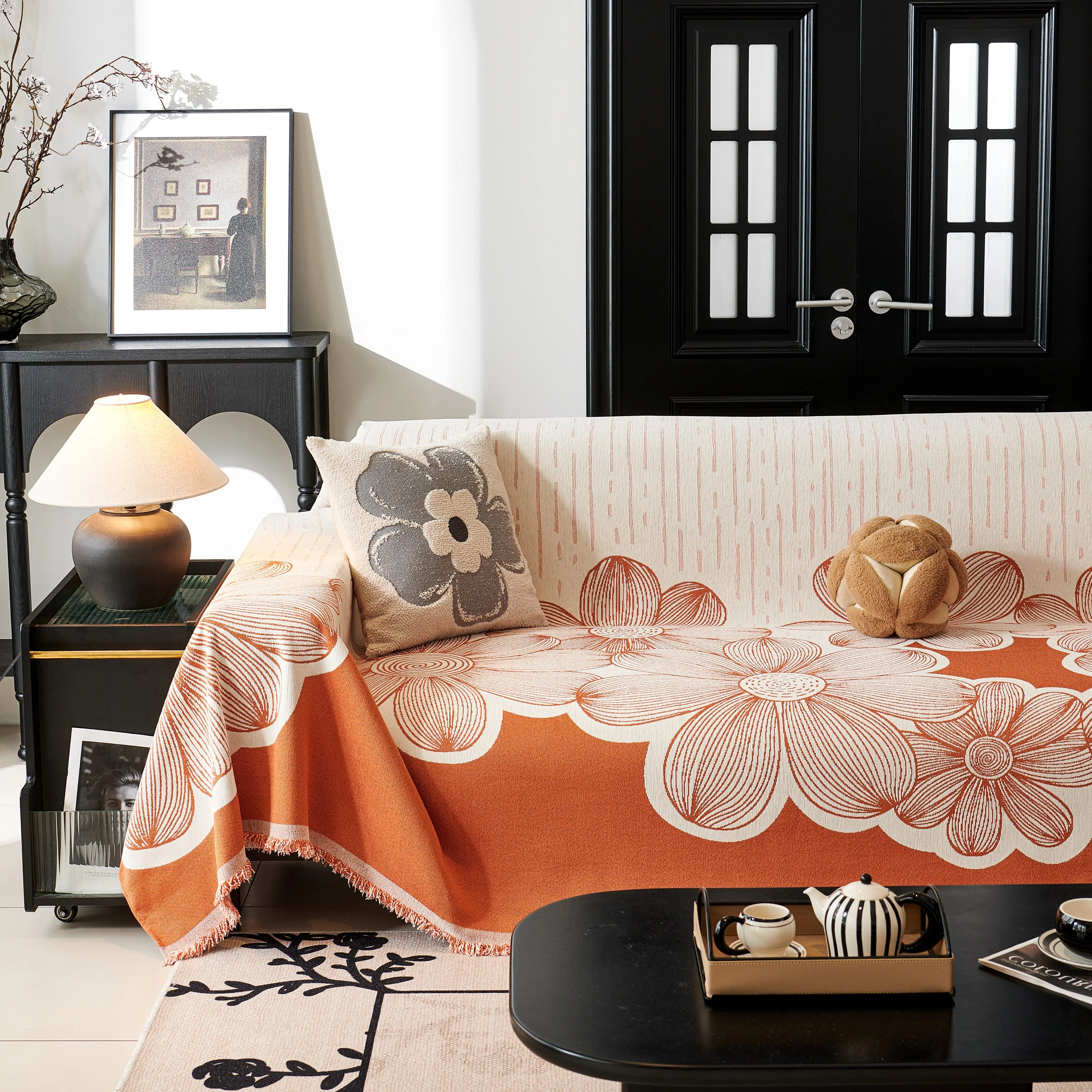 Floral Sofa Slipcovers Reversible Sofa Throw Covers with Tassels Pretty Furniture Covers for Sofas - Image 99