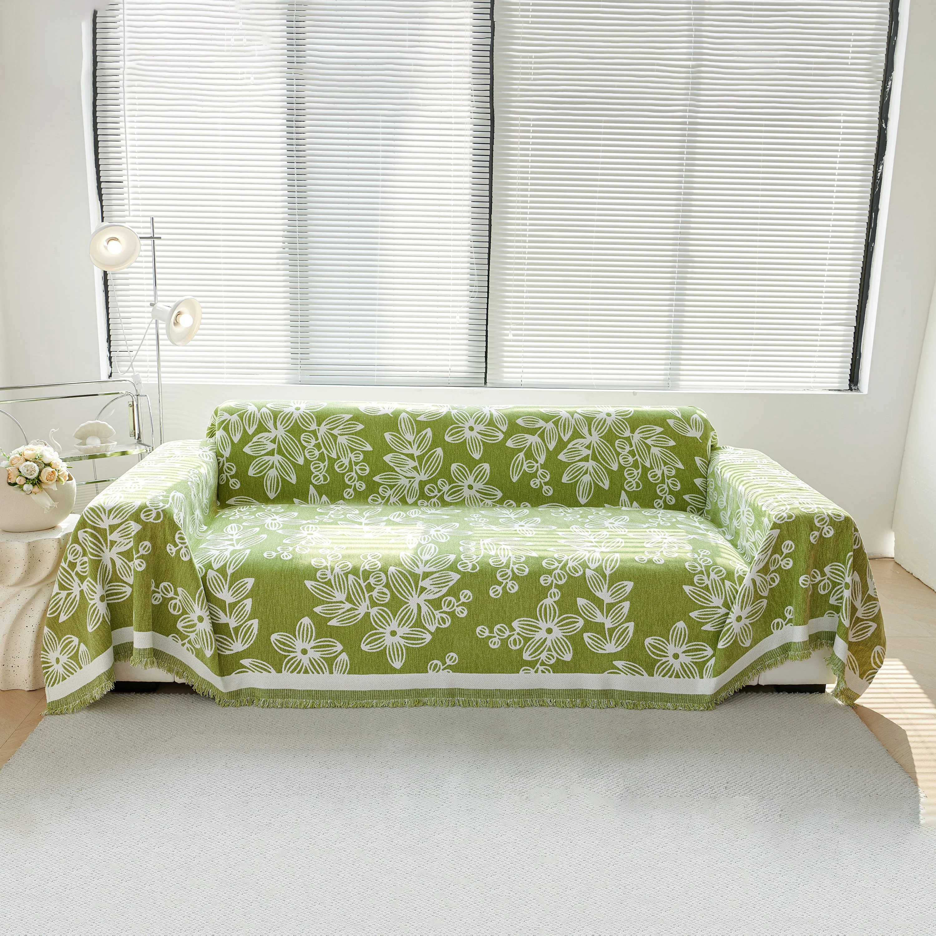 Floral Symphony Couch Throw Cover with Tassel, Chenille Sofa Cover with Leafy Melodies for Sectional - Image 10