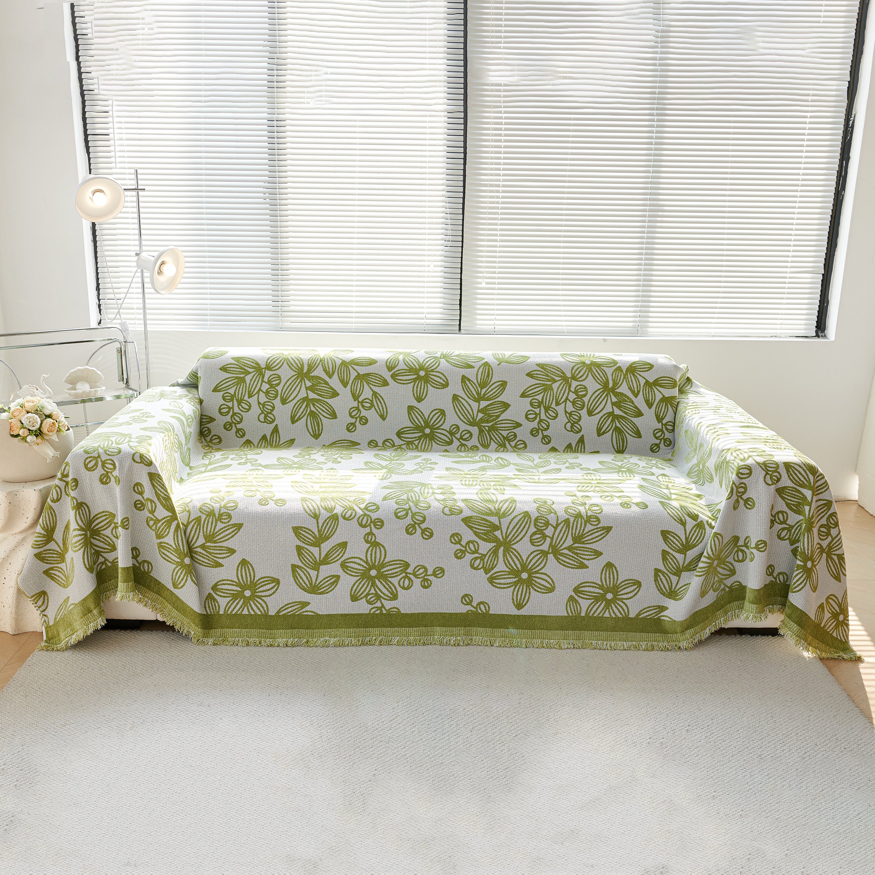 Floral Symphony Couch Throw Cover with Tassel, Chenille Sofa Cover with Leafy Melodies for Sectional - Image 19