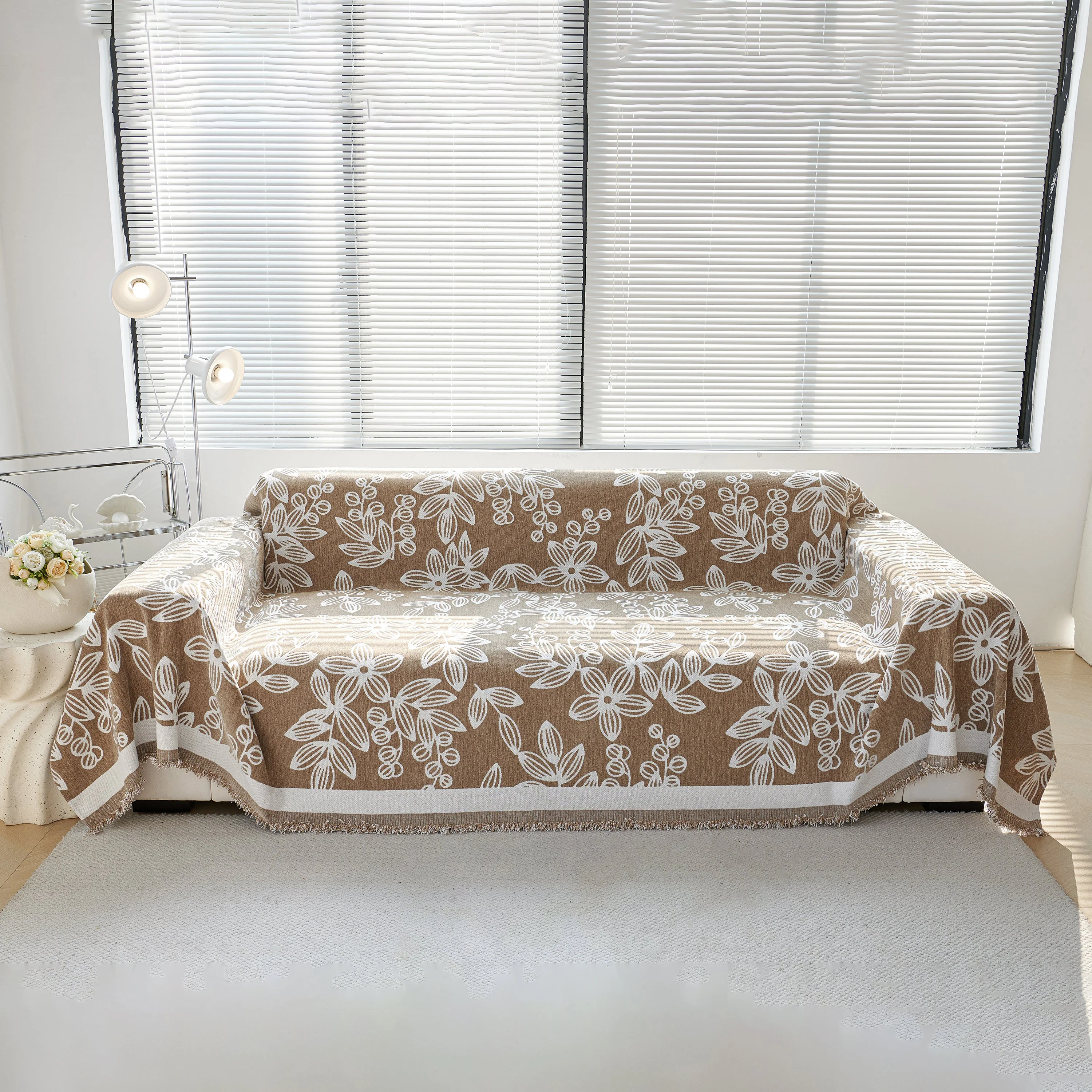 Floral Symphony Couch Throw Cover with Tassel, Chenille Sofa Cover with Leafy Melodies for Sectional - Image 20