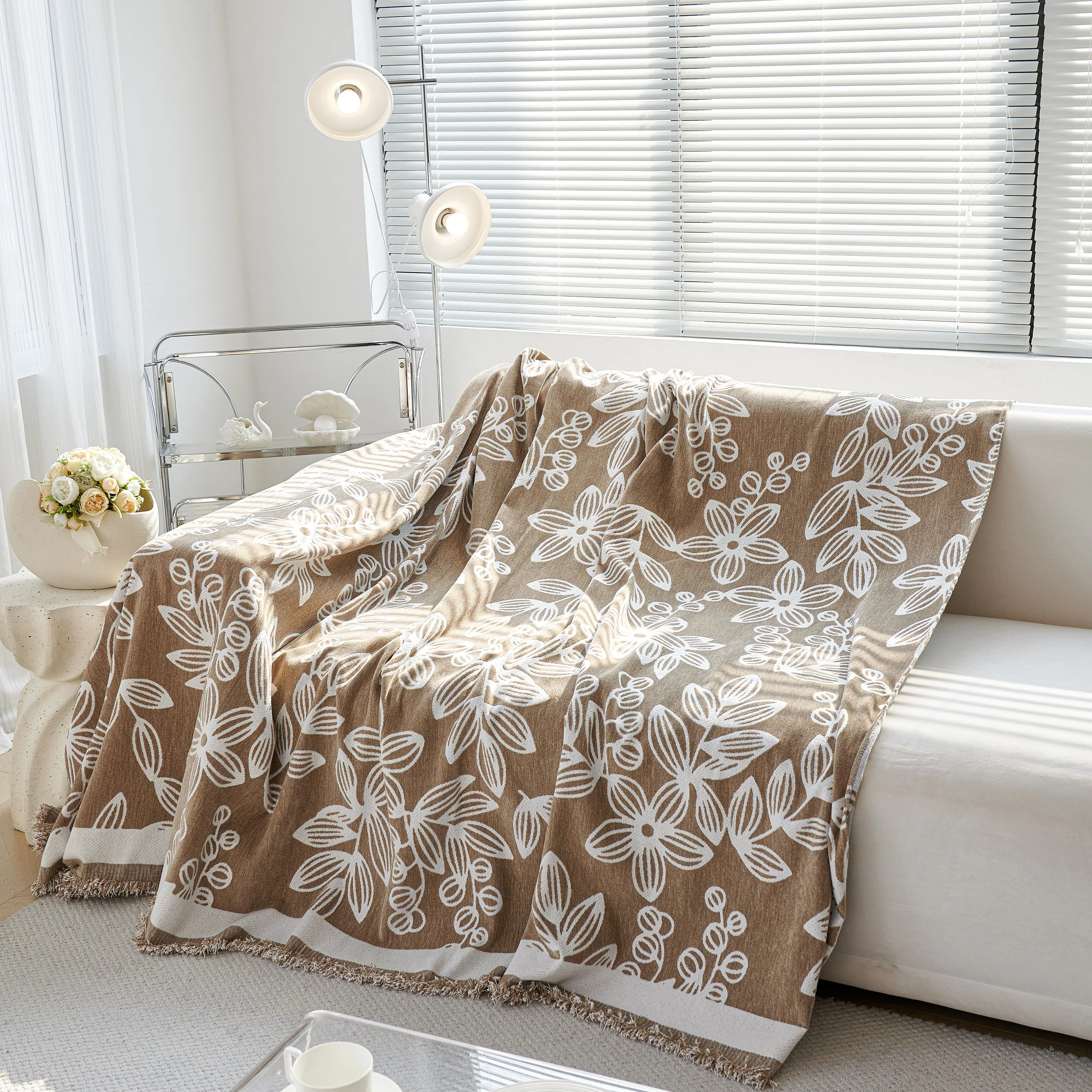 Floral Symphony Couch Throw Cover with Tassel, Chenille Sofa Cover with Leafy Melodies for Sectional - Image 23