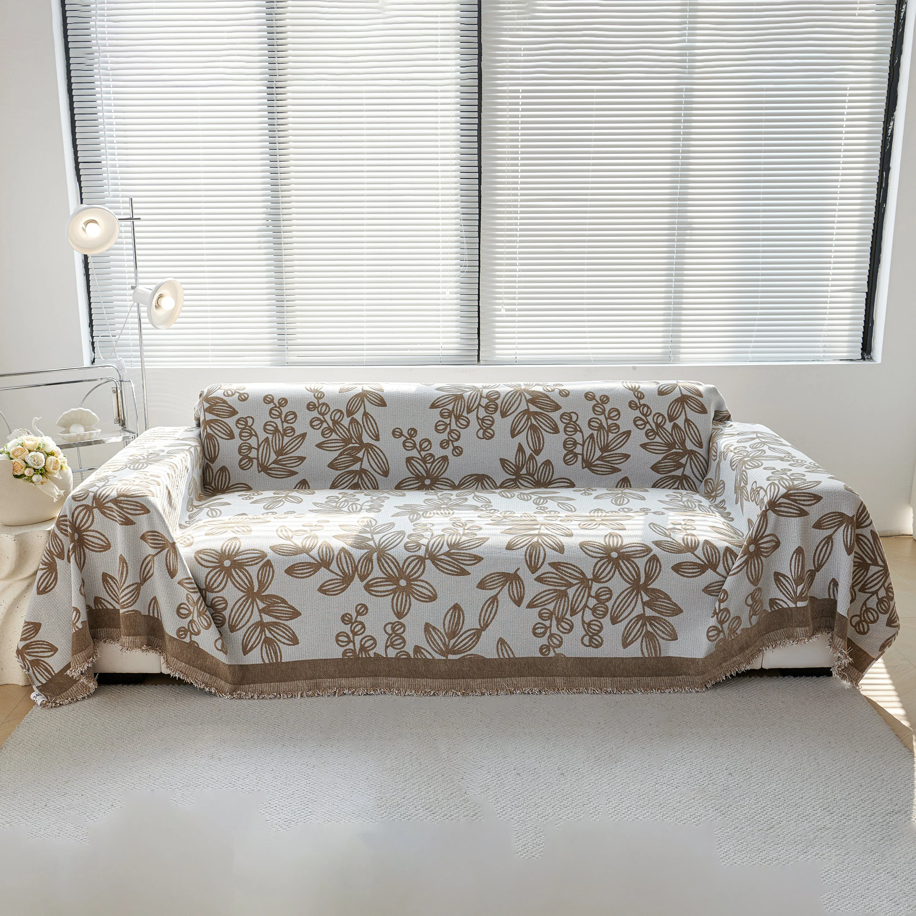 Floral Symphony Couch Throw Cover with Tassel, Chenille Sofa Cover with Leafy Melodies for Sectional - Image 27