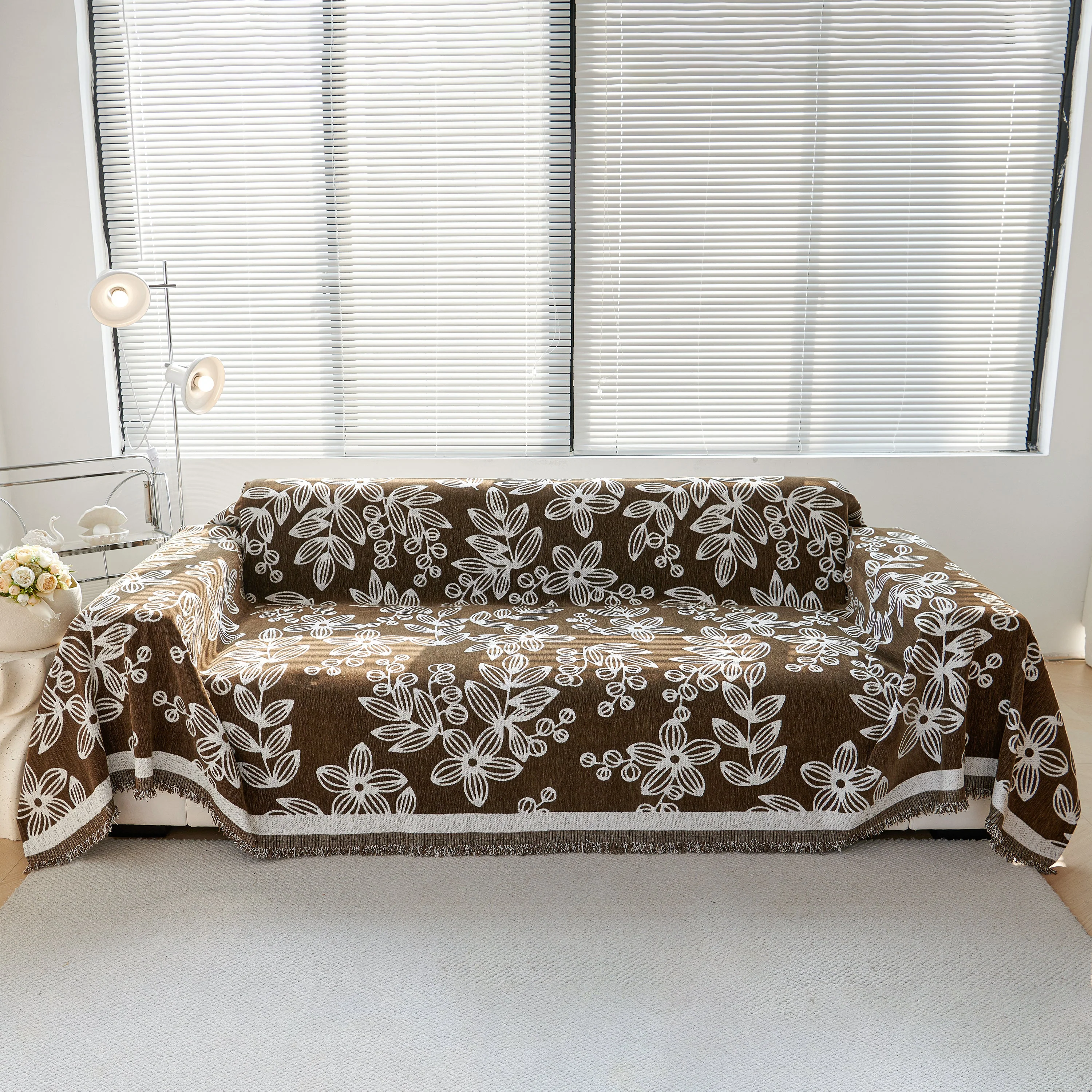 Floral Symphony Couch Throw Cover with Tassel, Chenille Sofa Cover with Leafy Melodies for Sectional - Image 28