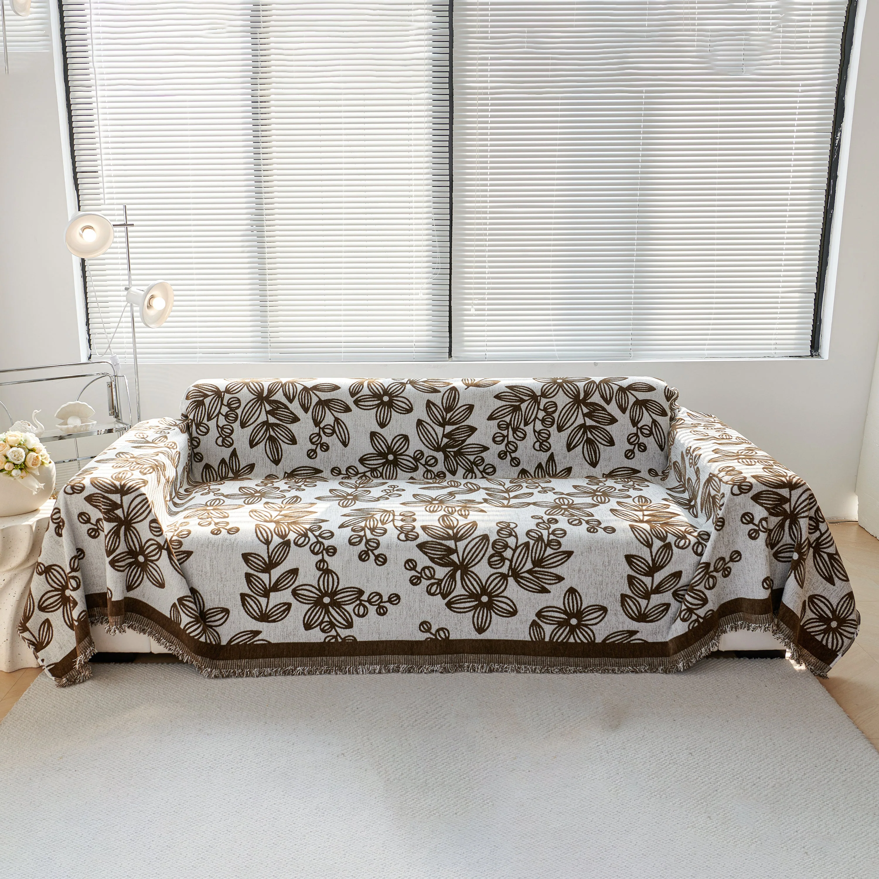 Floral Symphony Couch Throw Cover with Tassel, Chenille Sofa Cover with Leafy Melodies for Sectional - Image 36