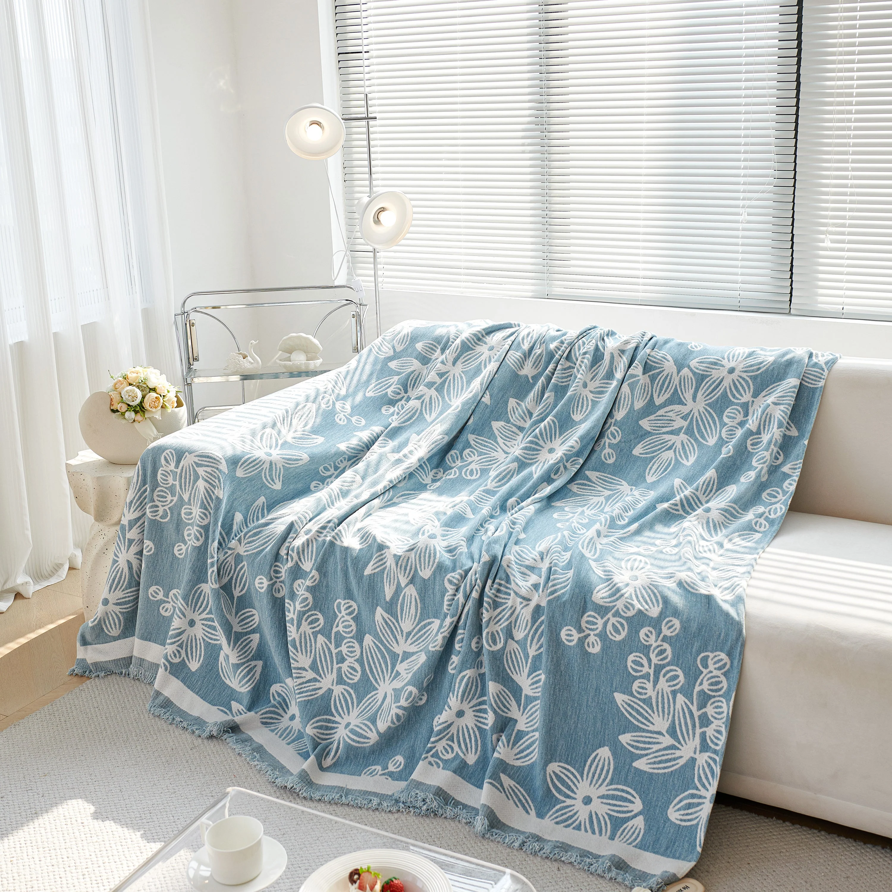 Floral Symphony Couch Throw Cover with Tassel, Chenille Sofa Cover with Leafy Melodies for Sectional - Image 5