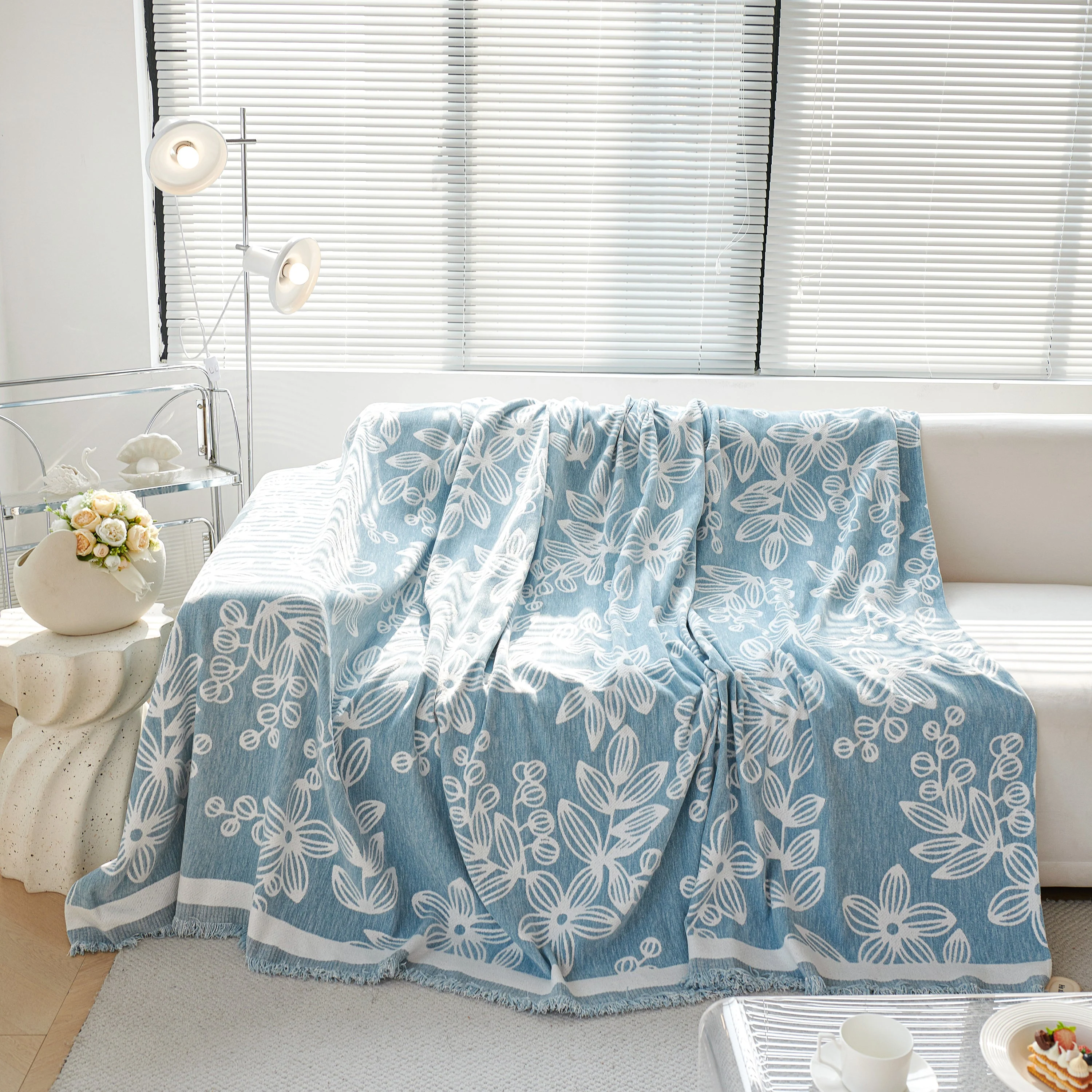 Floral Symphony Couch Throw Cover with Tassel, Chenille Sofa Cover with Leafy Melodies for Sectional - Image 6