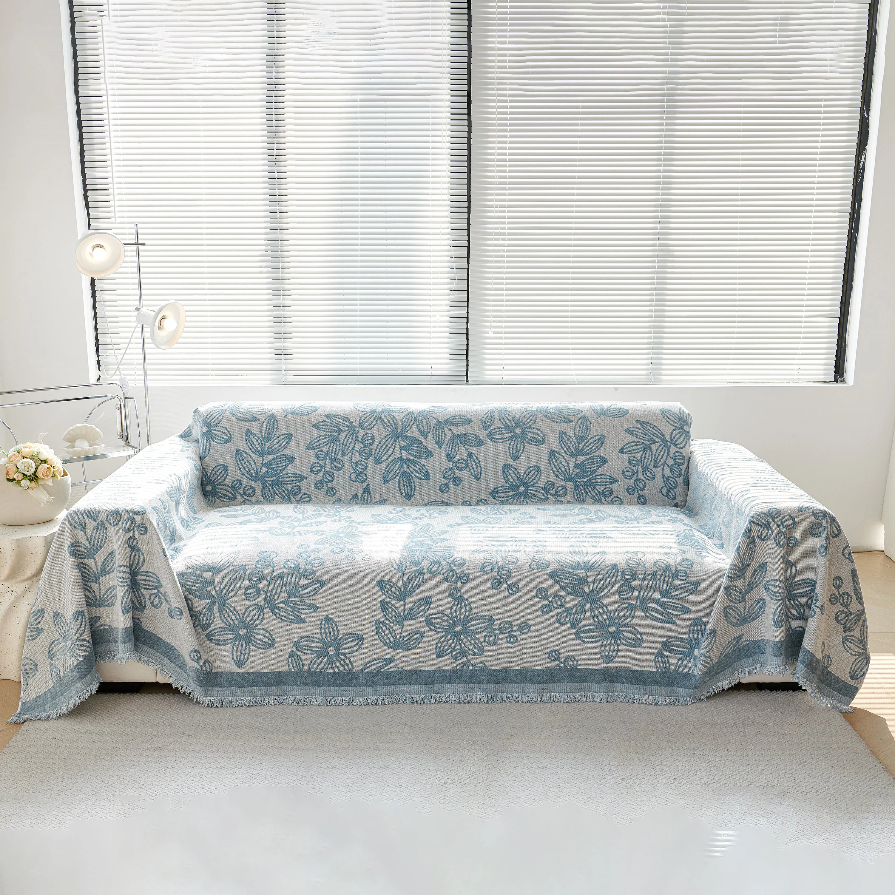 Floral Symphony Couch Throw Cover with Tassel, Chenille Sofa Cover with Leafy Melodies for Sectional - Image 9